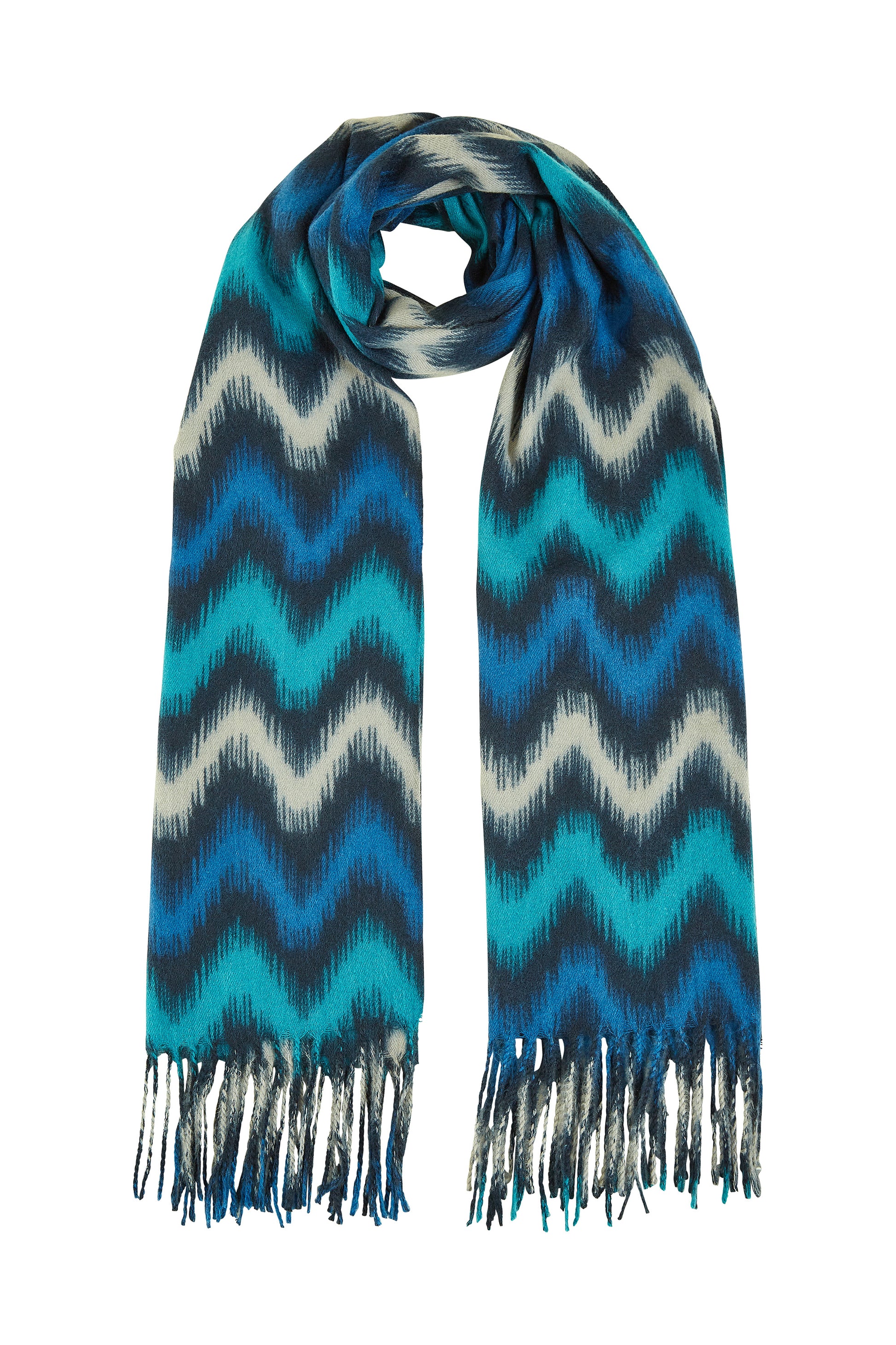 Yumi Blue Zig Zag Printed Scarf Yumi