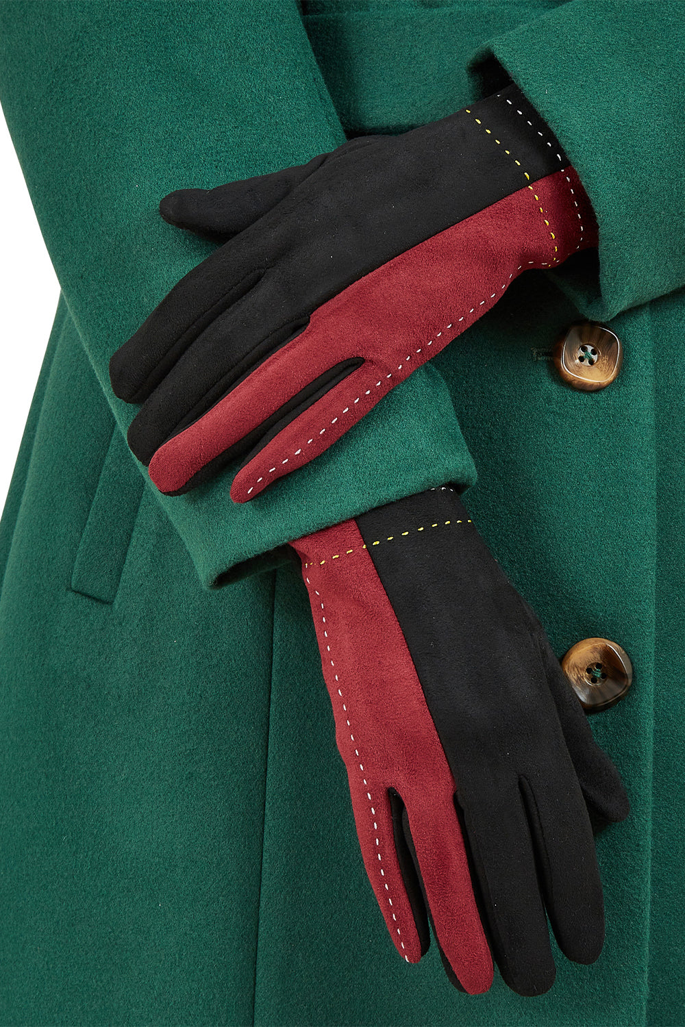 Yumi Black and Burgundy Suede Gloves ACC GLOVES Yumi