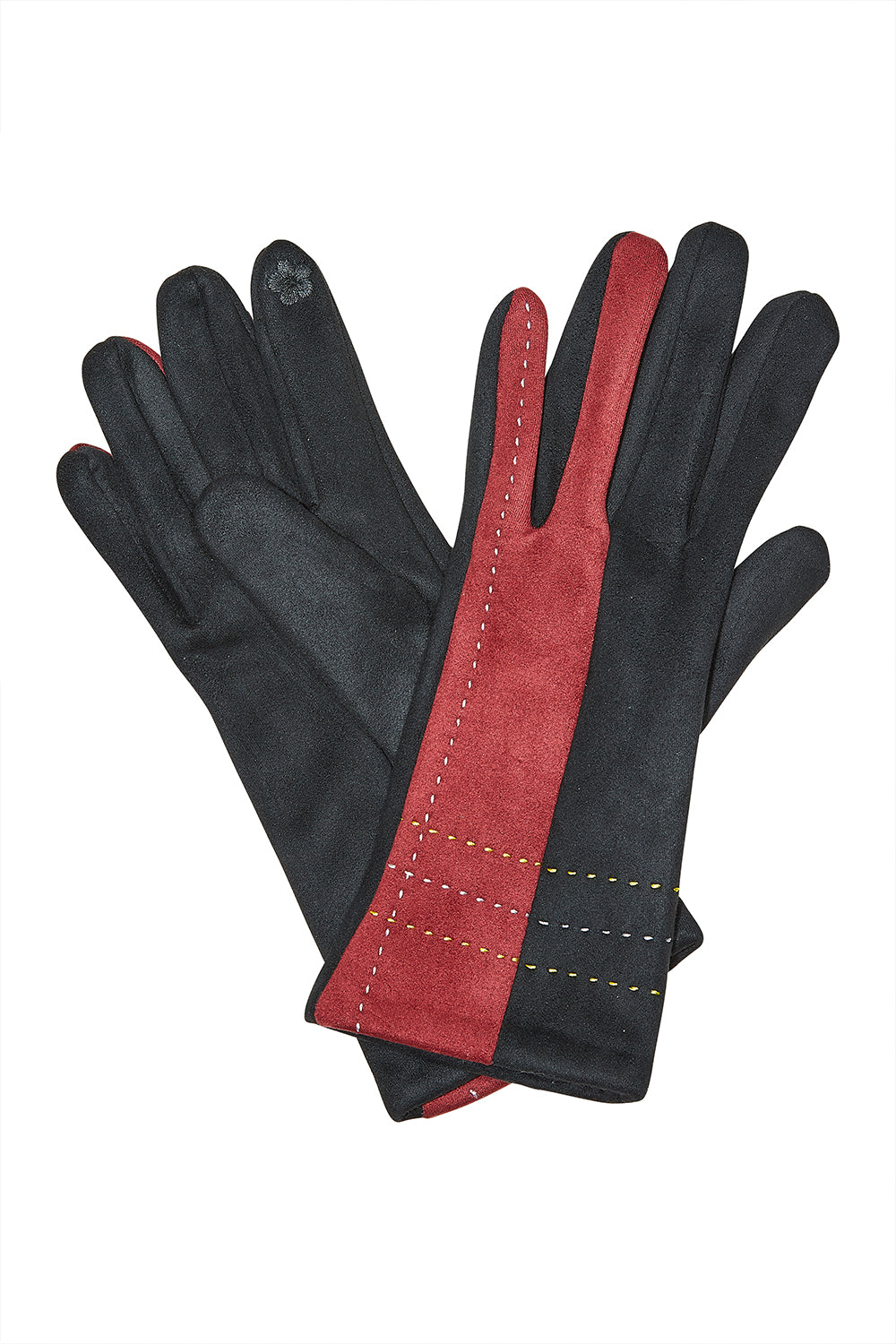 Yumi Black and Burgundy Suede Gloves ACC GLOVES Yumi