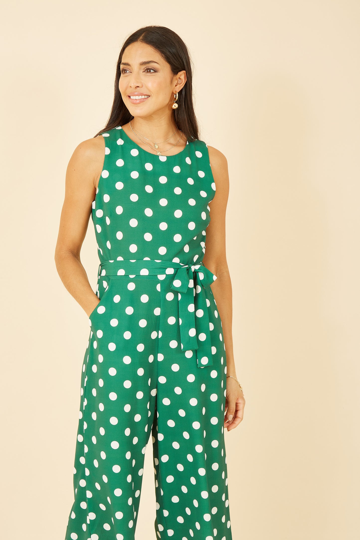 Yumi Green Polka Dot Culotte Jumpsuit JUMPSUIT Yumi