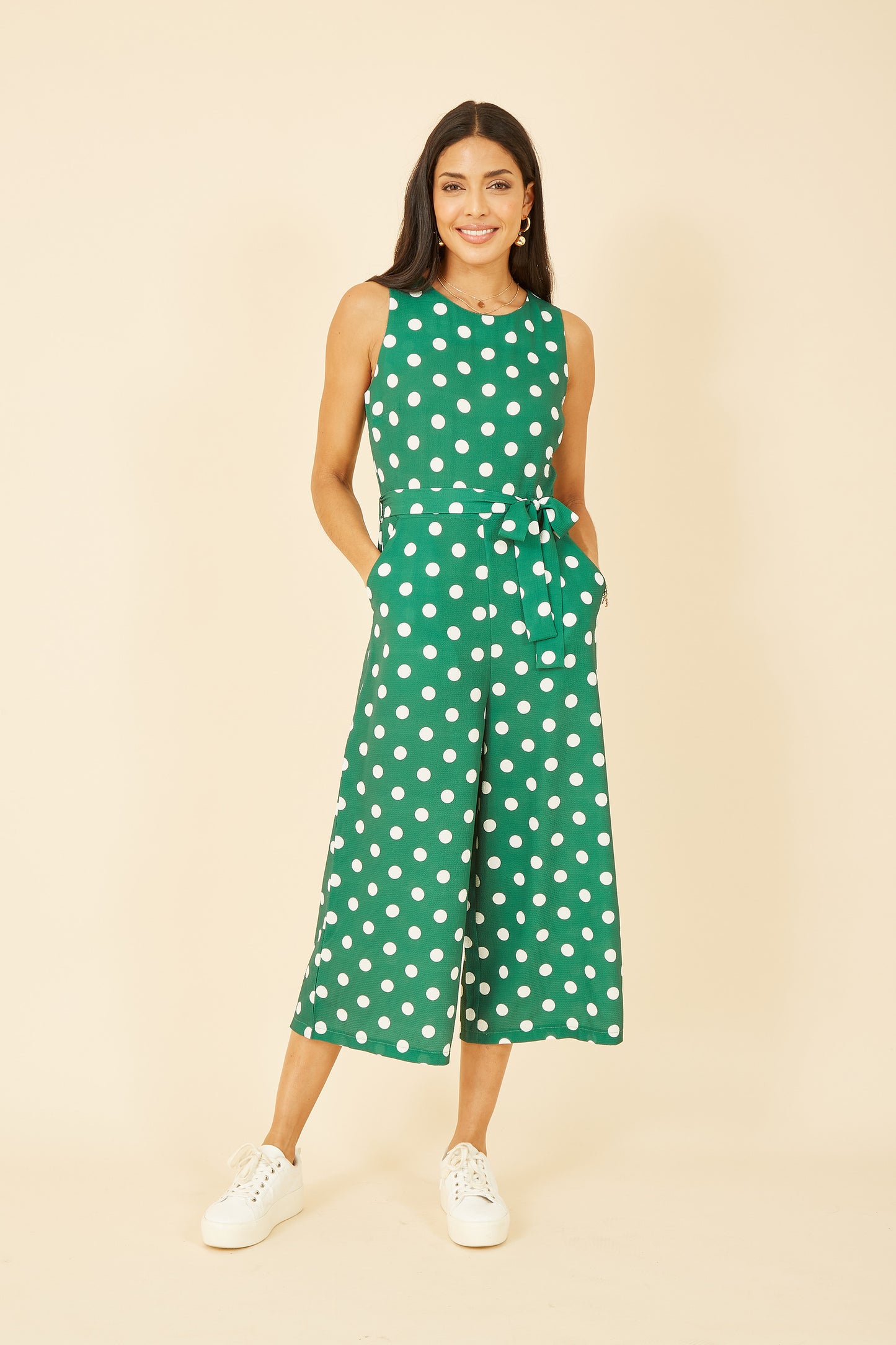 Yumi Green Polka Dot Culotte Jumpsuit JUMPSUIT Yumi