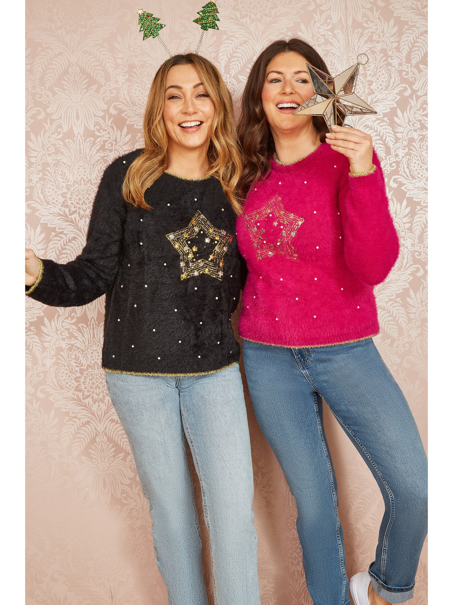 Mela Black Fluffy Star Christmas Jumper Mela