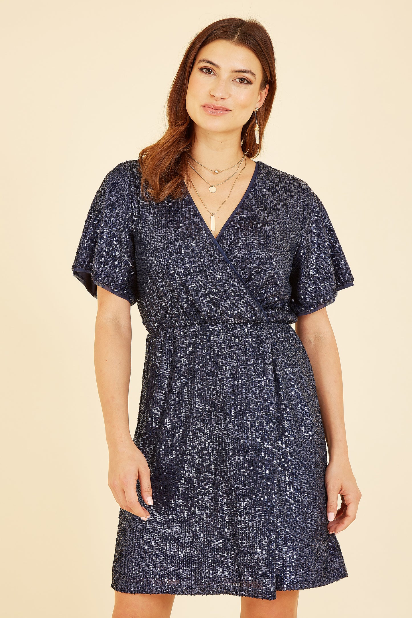 Mela Navy Sequin Kimono Sleeve Wrap Dress DRES OCCASION Yumi