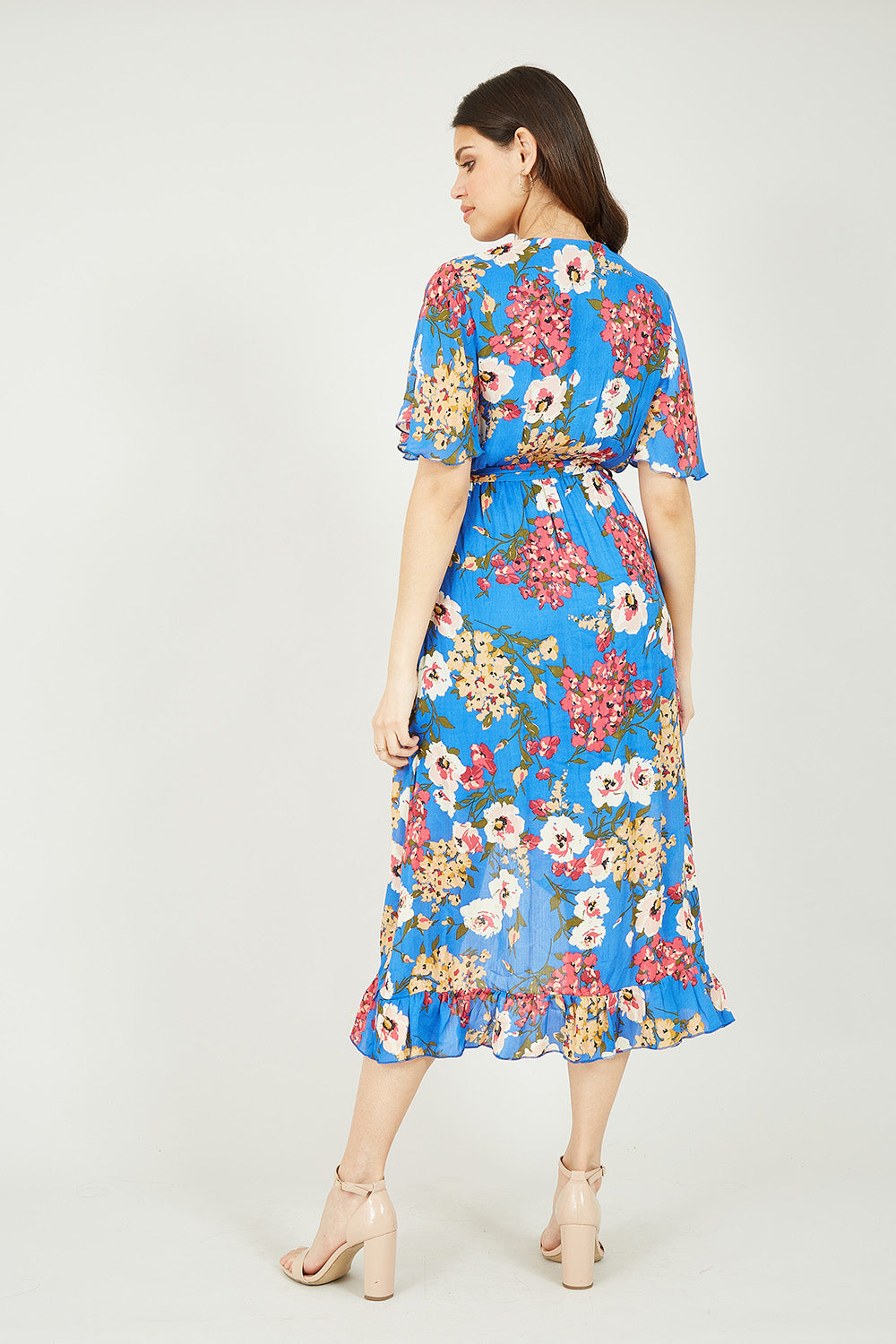 Mela Blue Bouquet Wrap Front Midi Dress Mela