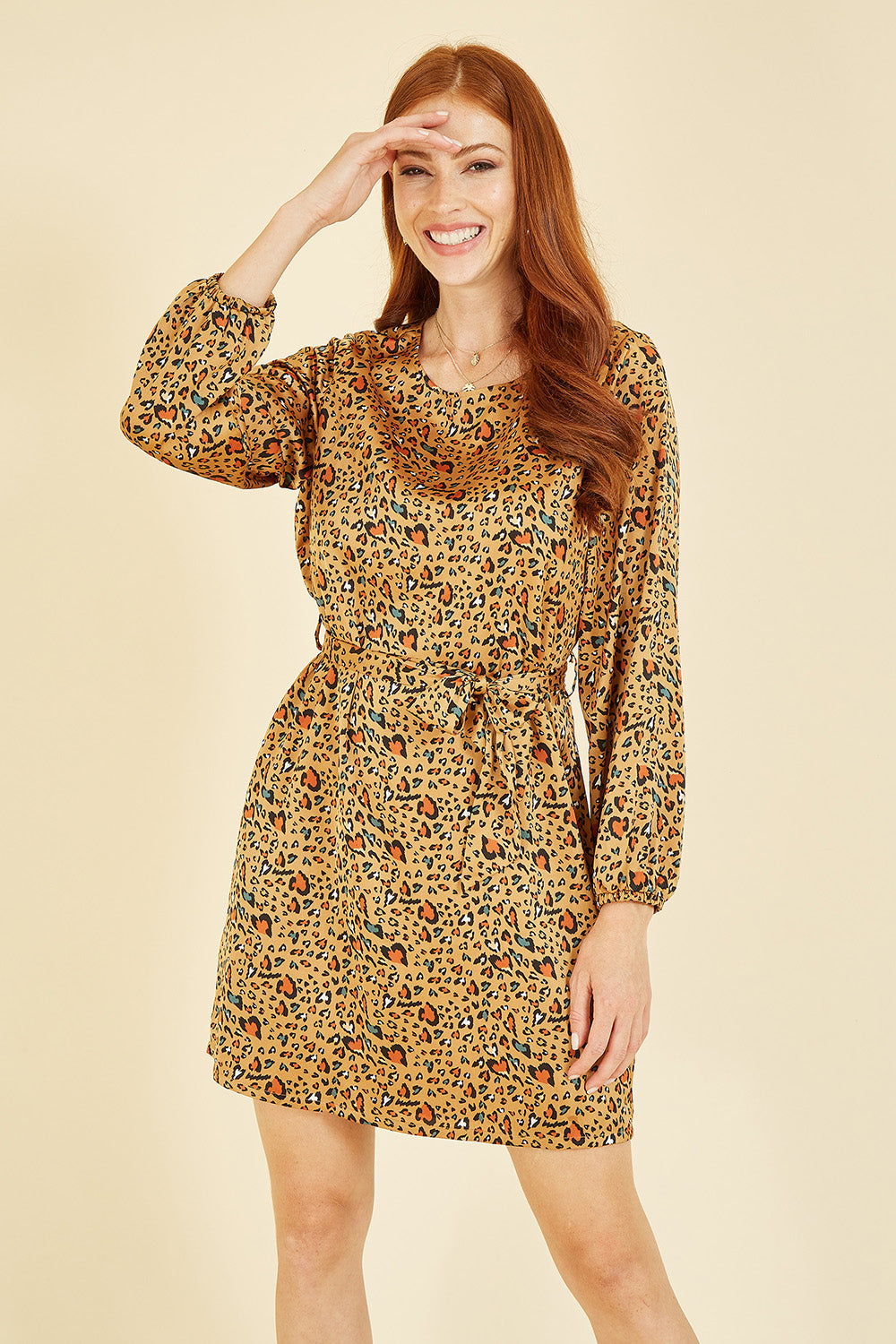 Mela Animal Heart Print Long Sleeve Tunic Dress Mela