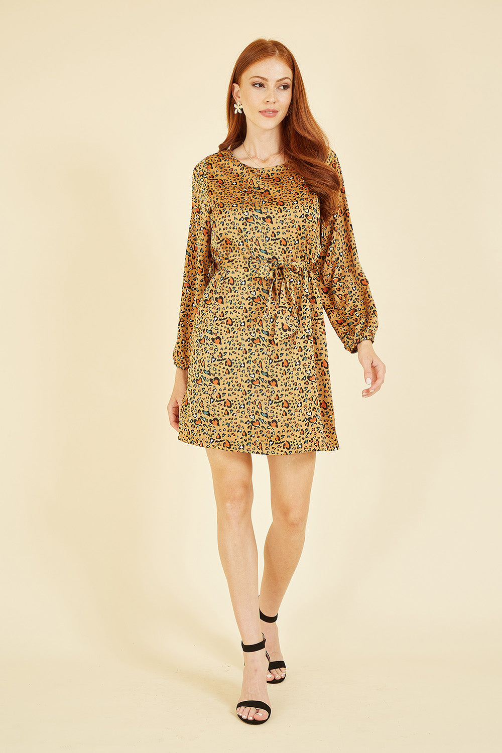 Mela Animal Heart Print Long Sleeve Tunic Dress Mela