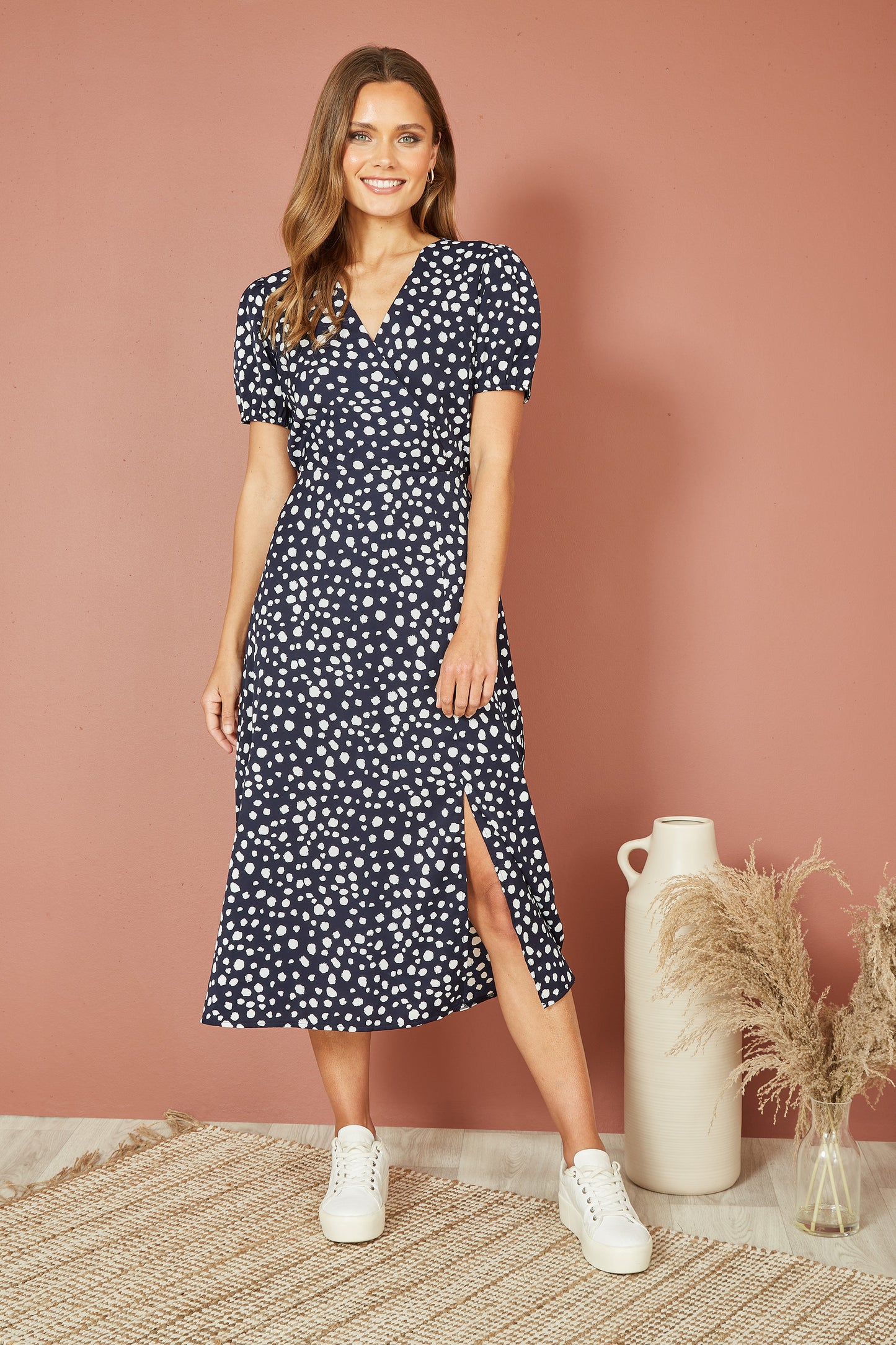 Yumi Navy Spot Midi Tea Dress DRES Day Yumi