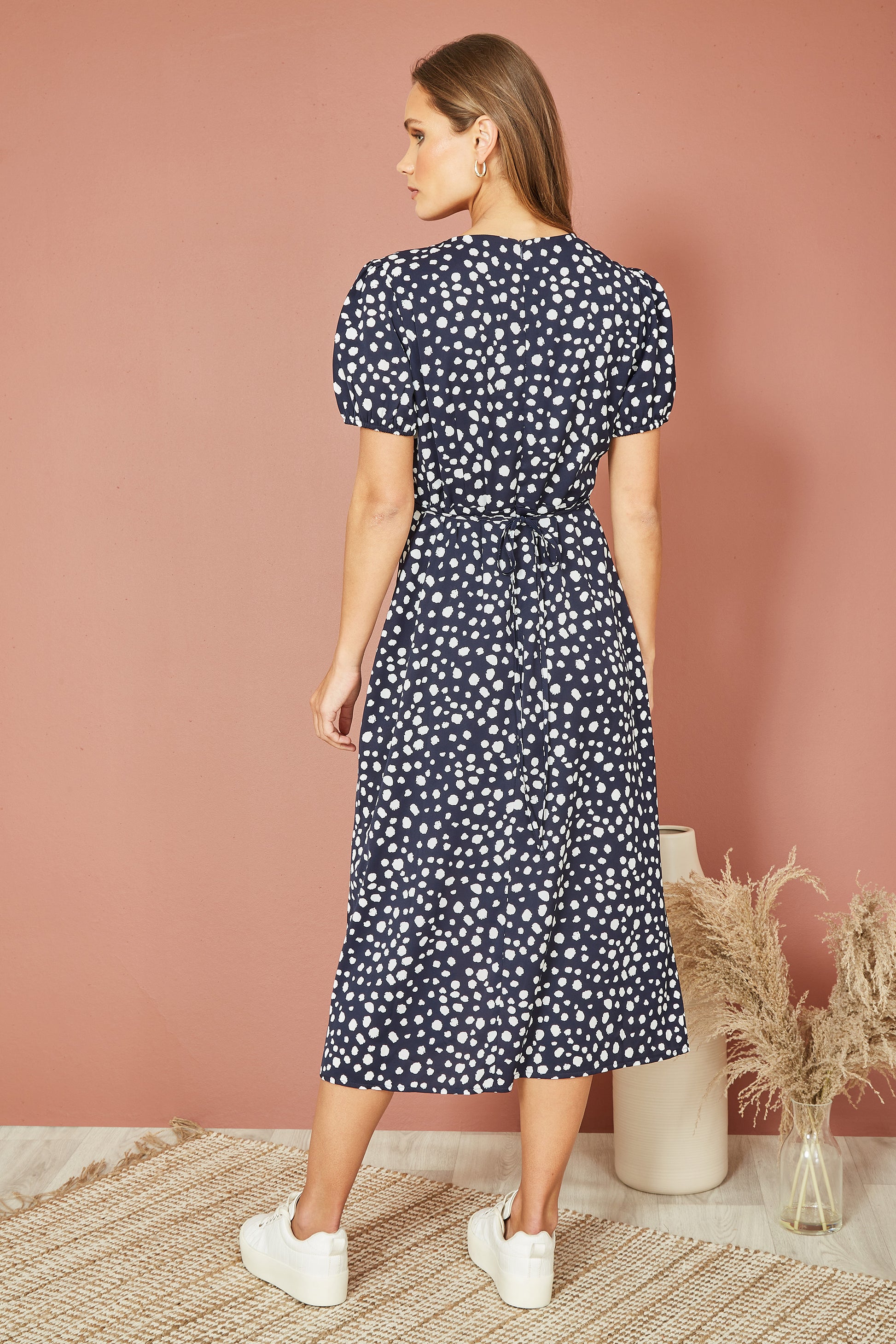 Yumi Navy Spot Midi Tea Dress DRES Day Yumi