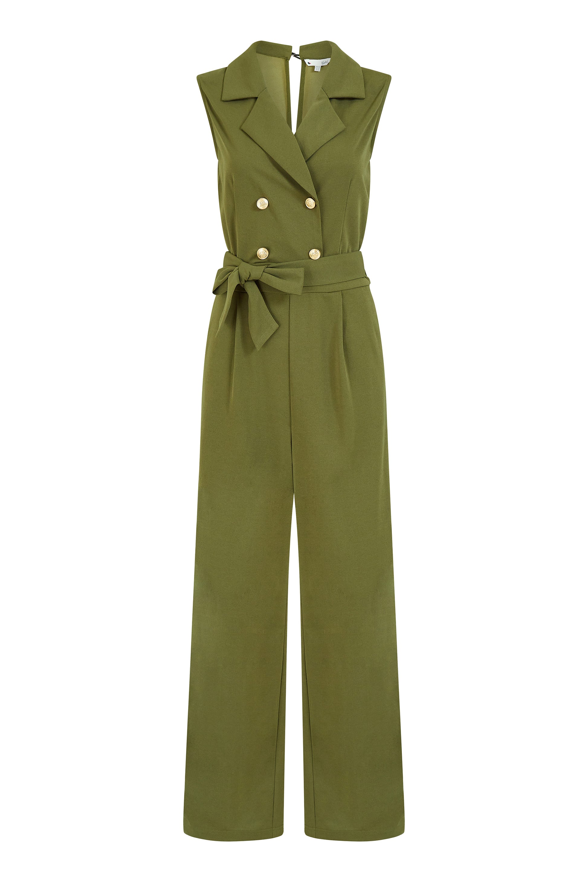 Mela Khaki Military Button Jumpsuit With Pockets Yumi