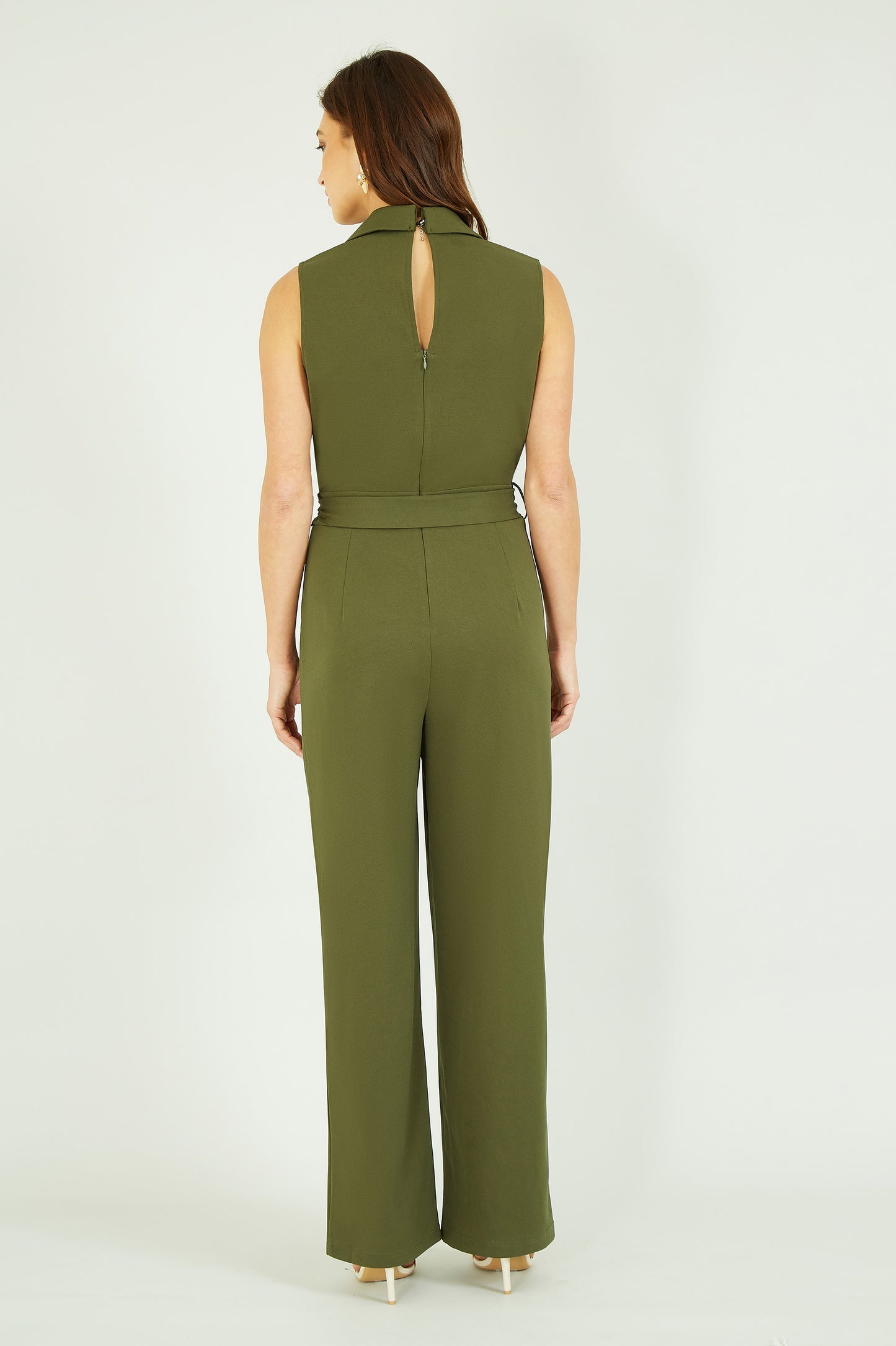 Mela Khaki Military Button Jumpsuit With Pockets Yumi