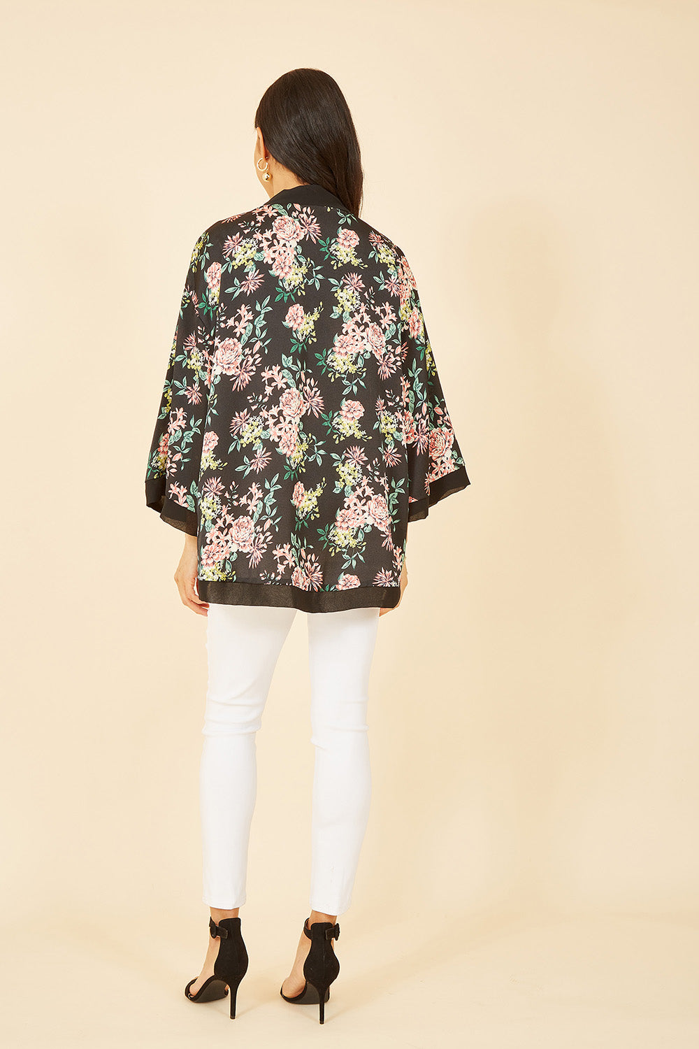 Mela Black Floral Satin Kimono Mela