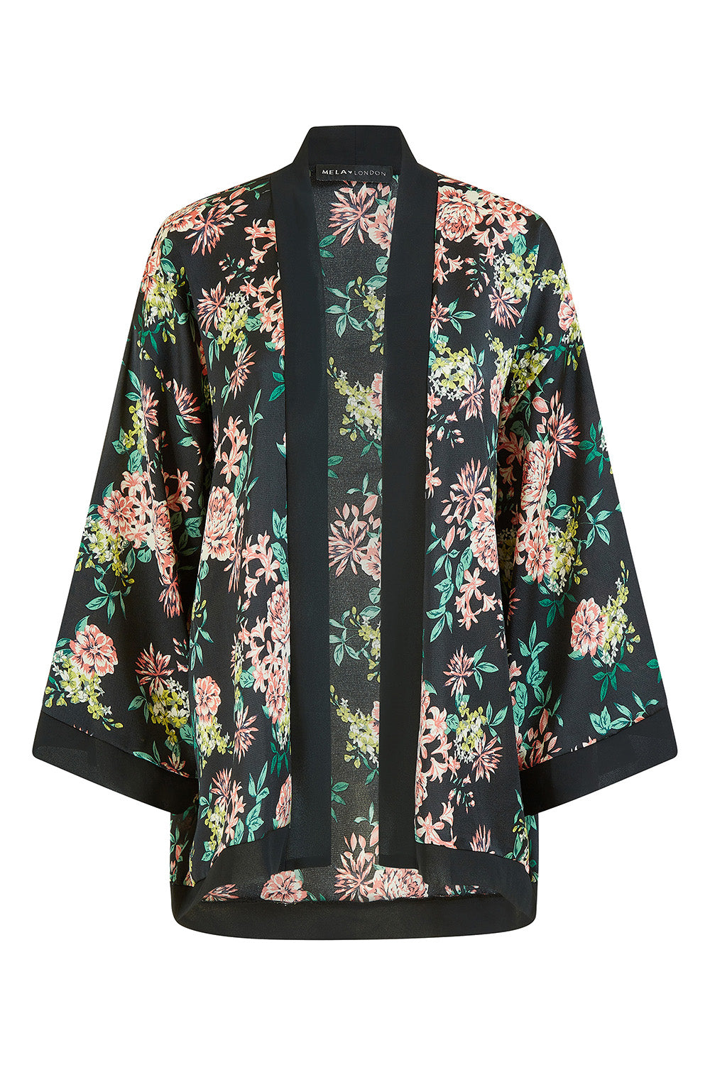 Mela Black Floral Satin Kimono Mela