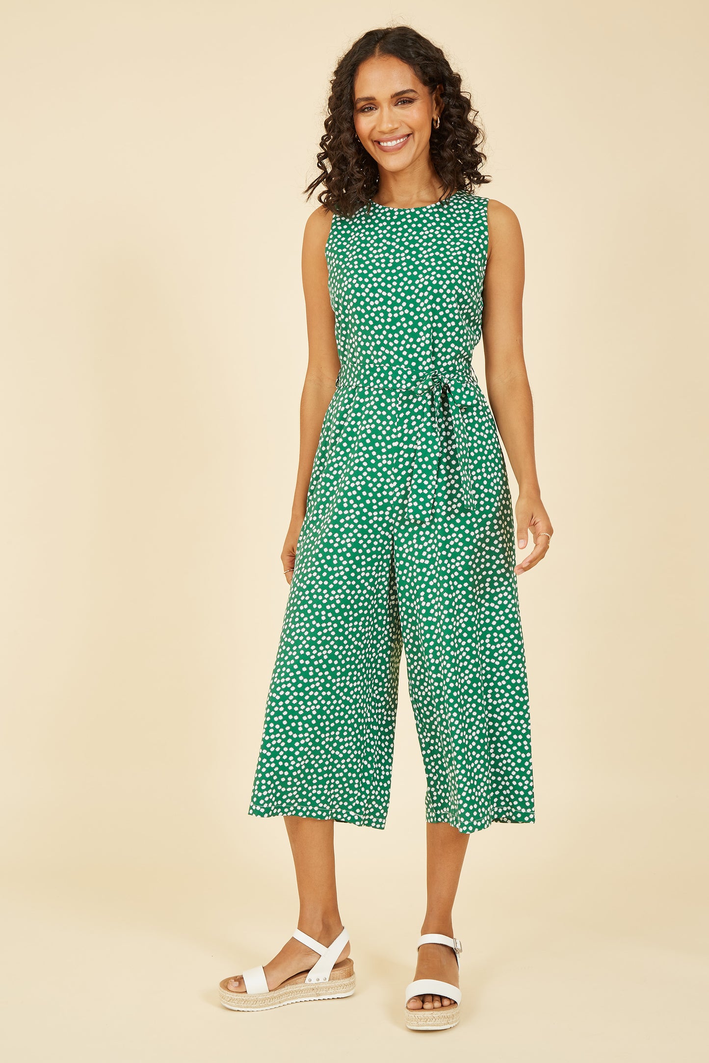 Yumi Green Ditsy Daisy Sleeveless Culotte Jumpsuit JUMPSUIT Yumi