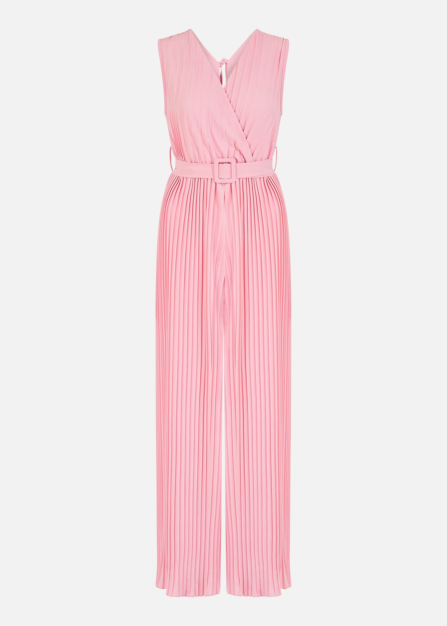 Mela Pink Pleated Jumpsuit With Belt Yumi