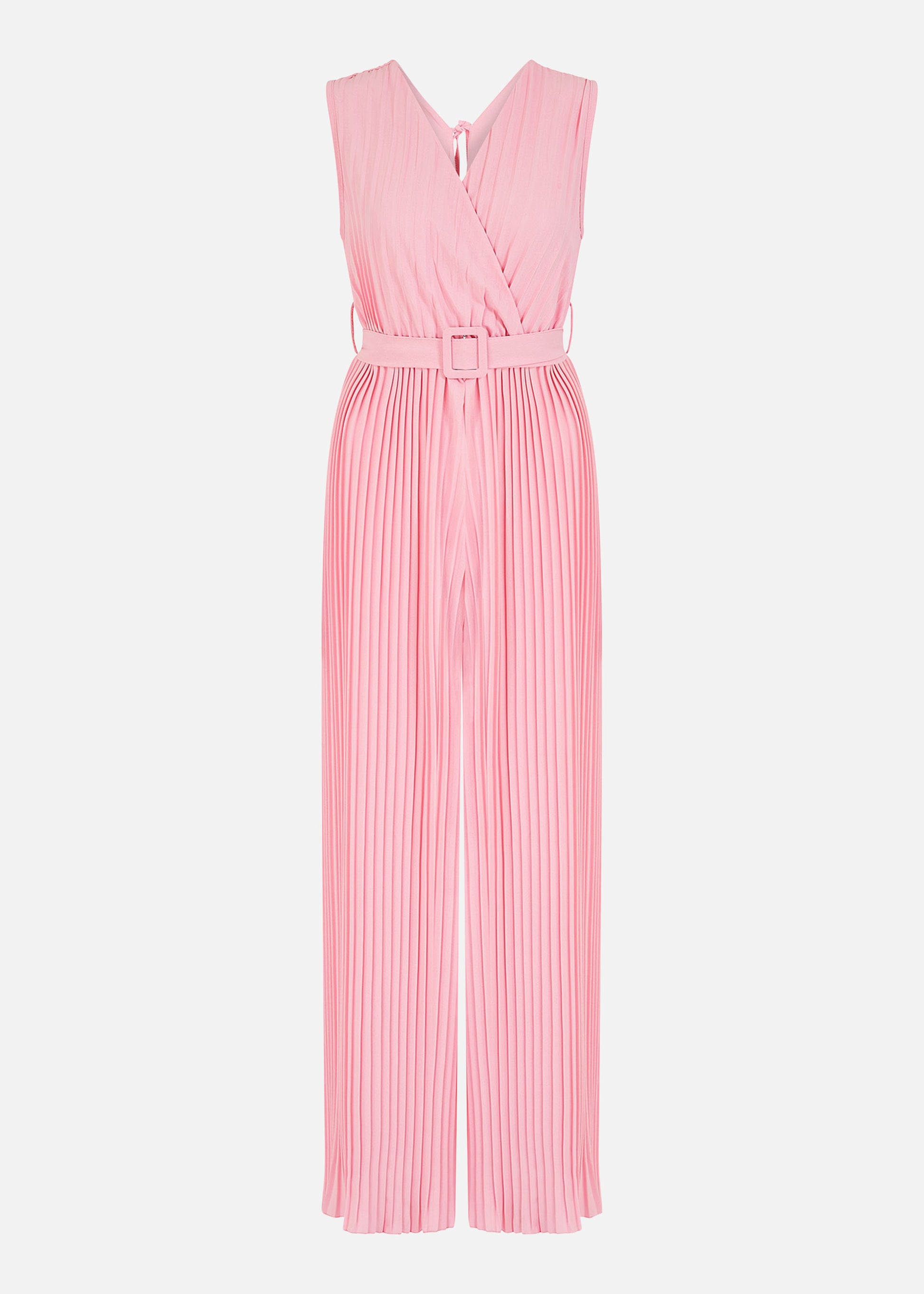 Mela Pink Pleated Jumpsuit With Belt Yumi