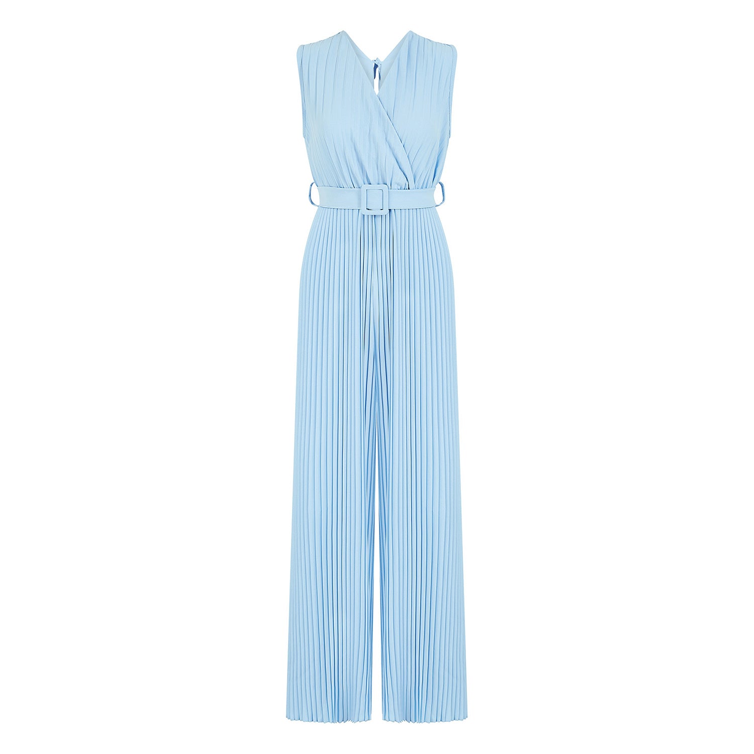 Mela Blue Pleated Jumpsuit With Belt Yumi