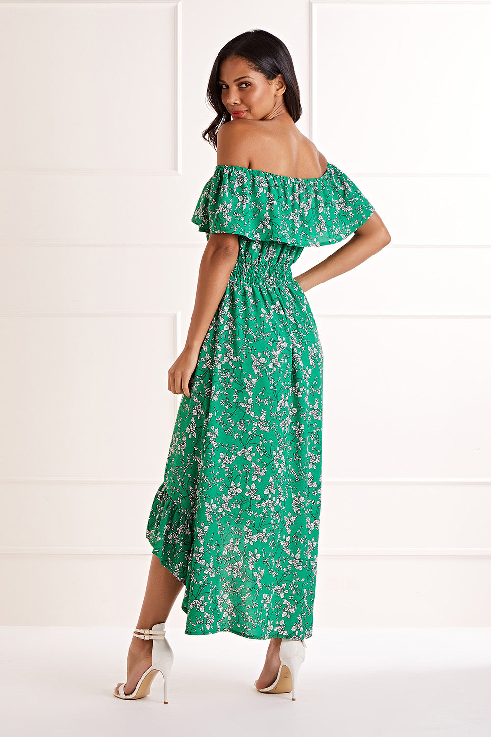 Yumi Green Bardot Asymmetric Maxi Dress DRES Day Yumi