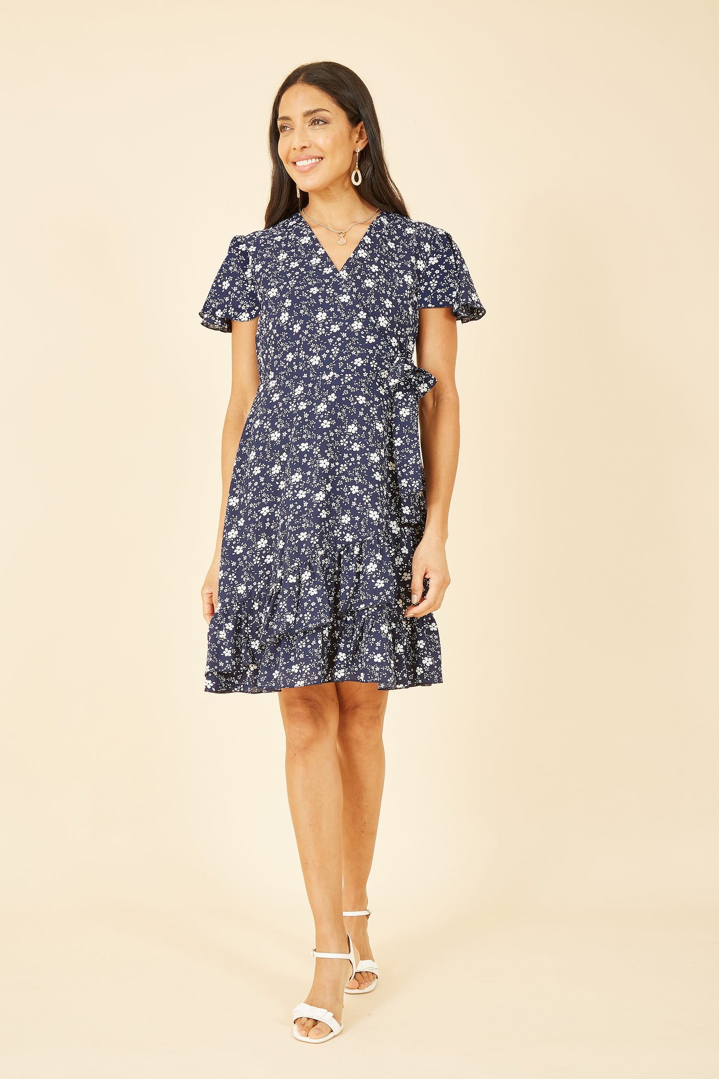 Yumi Navy Ditsy Floral Wrap Frill Dress DRES Day Yumi