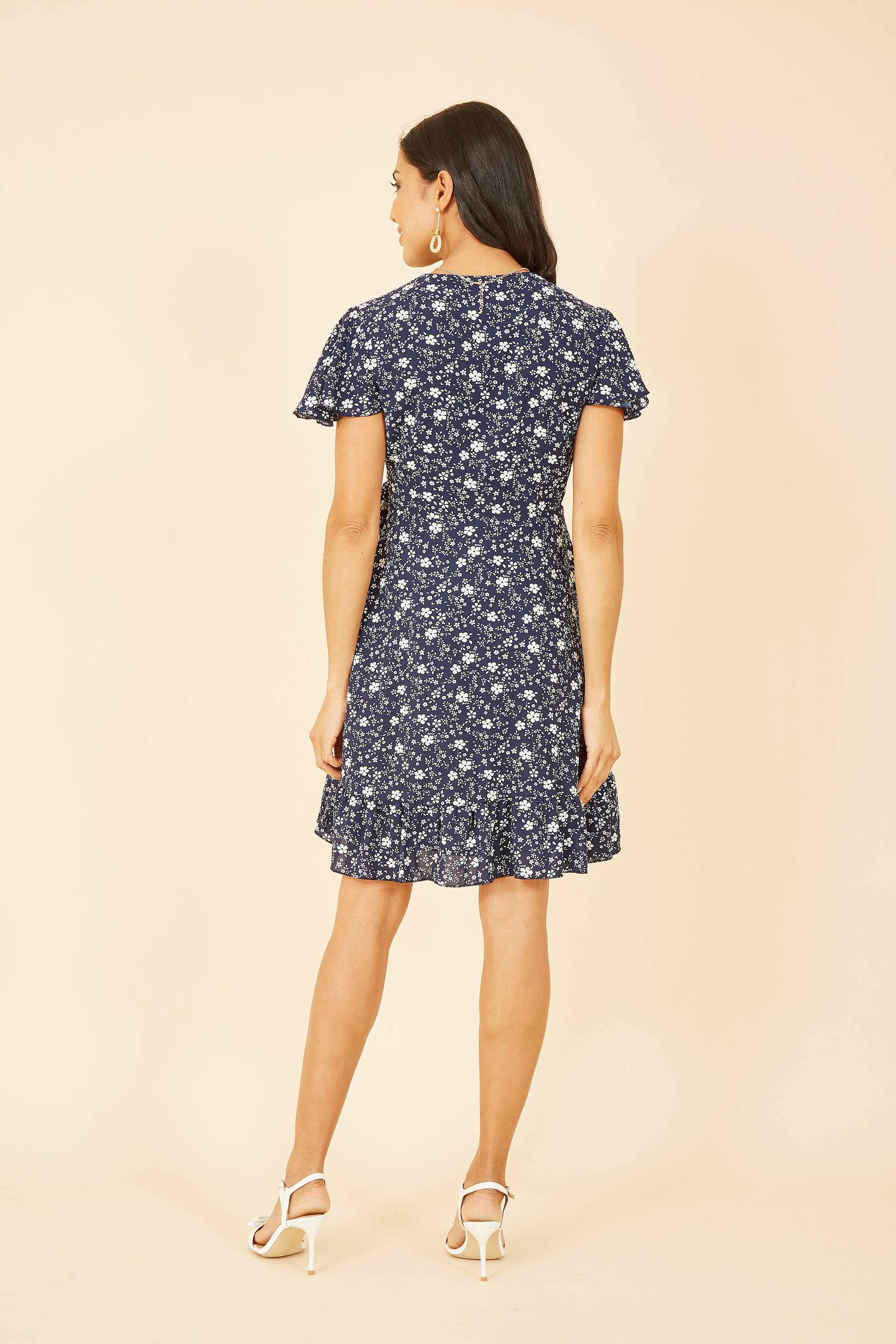 Yumi Navy Ditsy Floral Wrap Frill Dress DRES Day Yumi