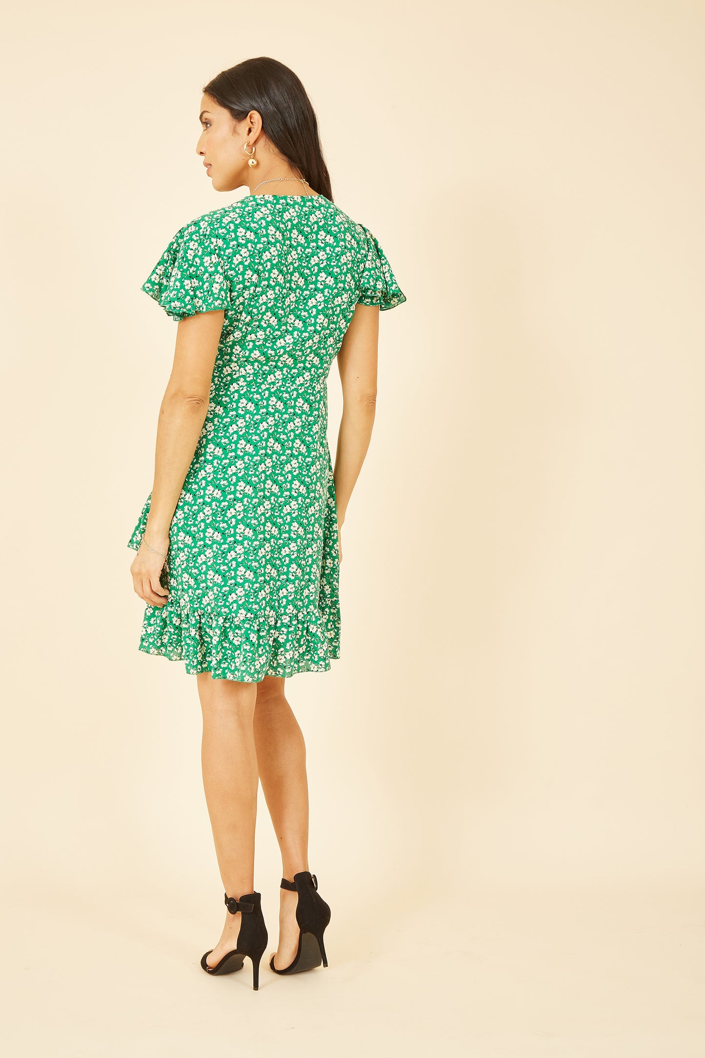 Yumi Green Ditsy Floral Wrap Frill Dress DRES Day Yumi