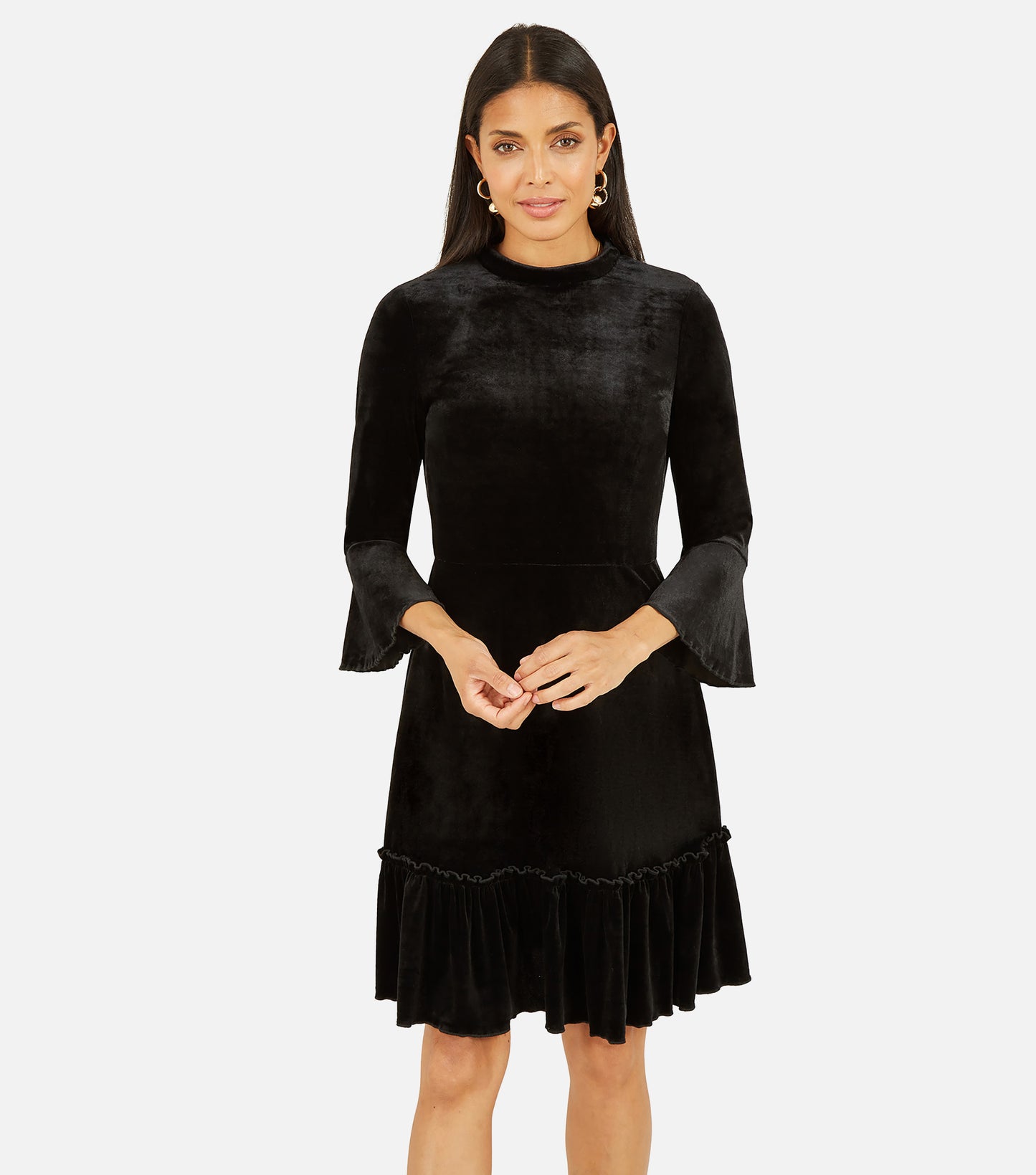 Mela Black Velvet High Neck Skater Dress Mela