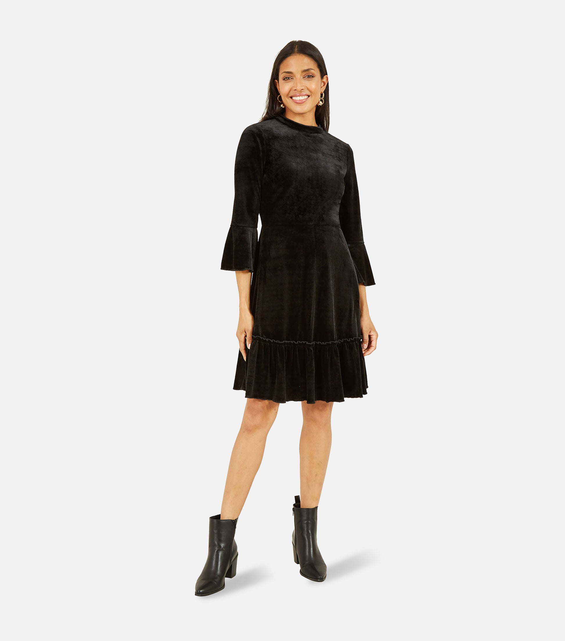 Mela Black Velvet High Neck Skater Dress Mela