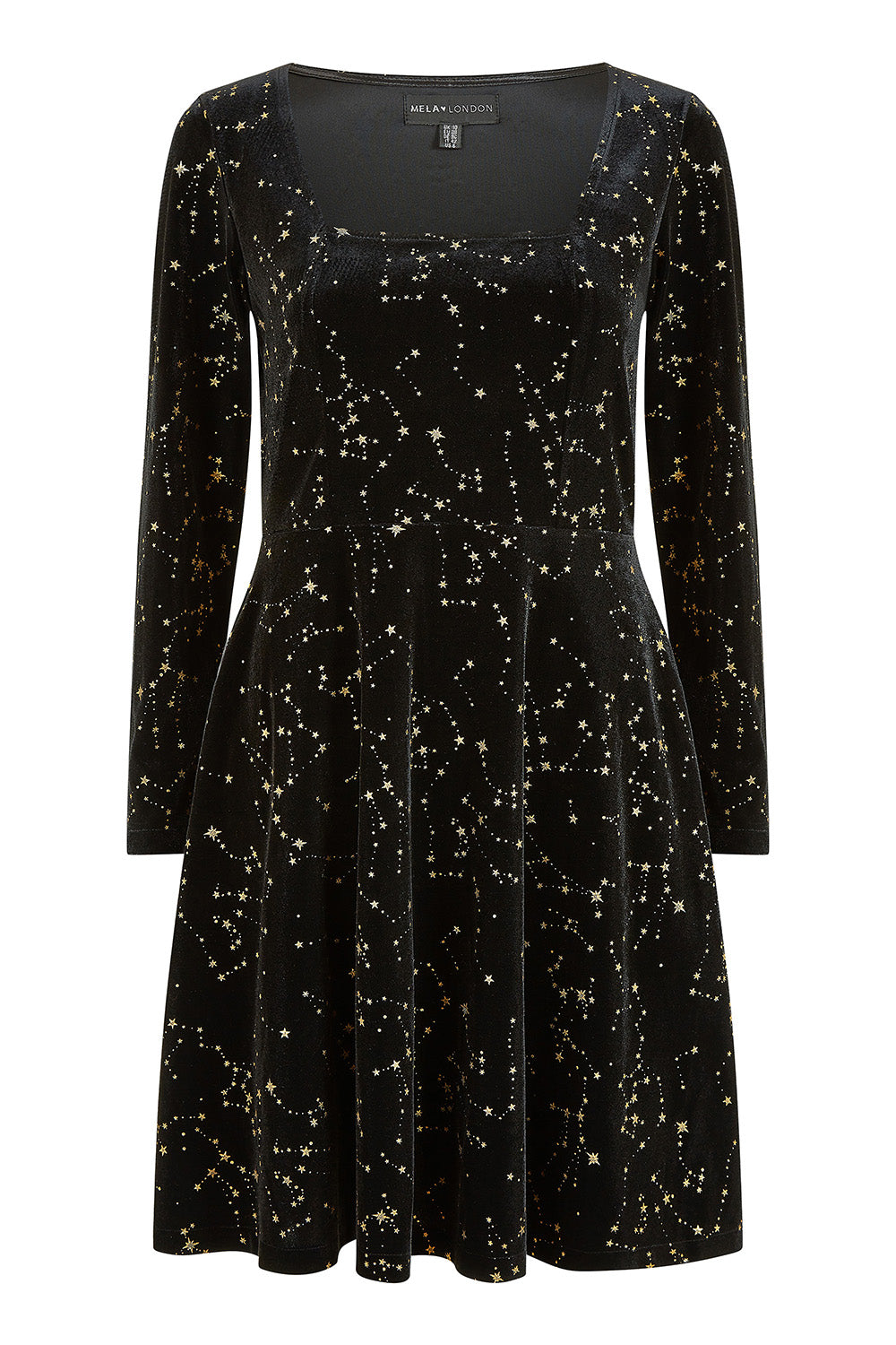 Mela Black Star Foil Print Long Sleeve Skater Dress Mela