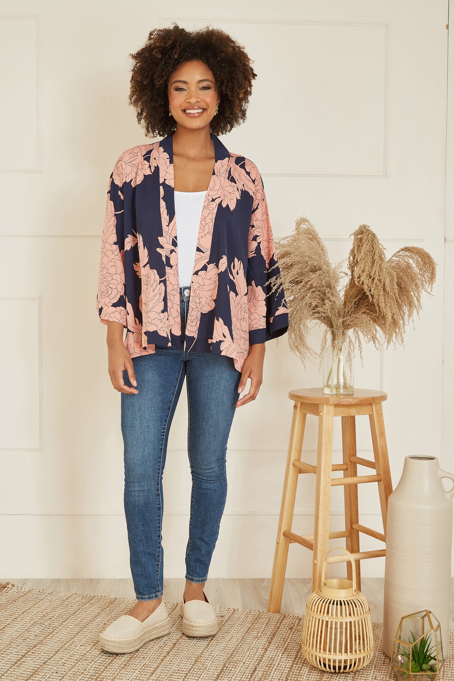 Yumi Navy Floral Blossom Print Kimono