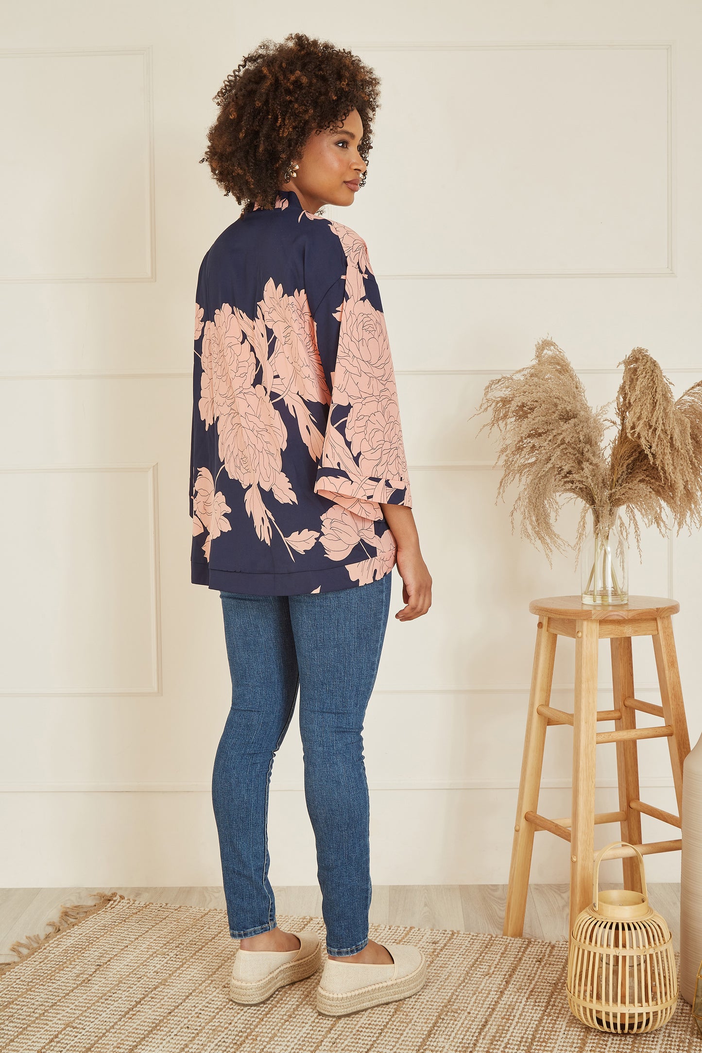 Yumi Navy Floral Blossom Print Kimono