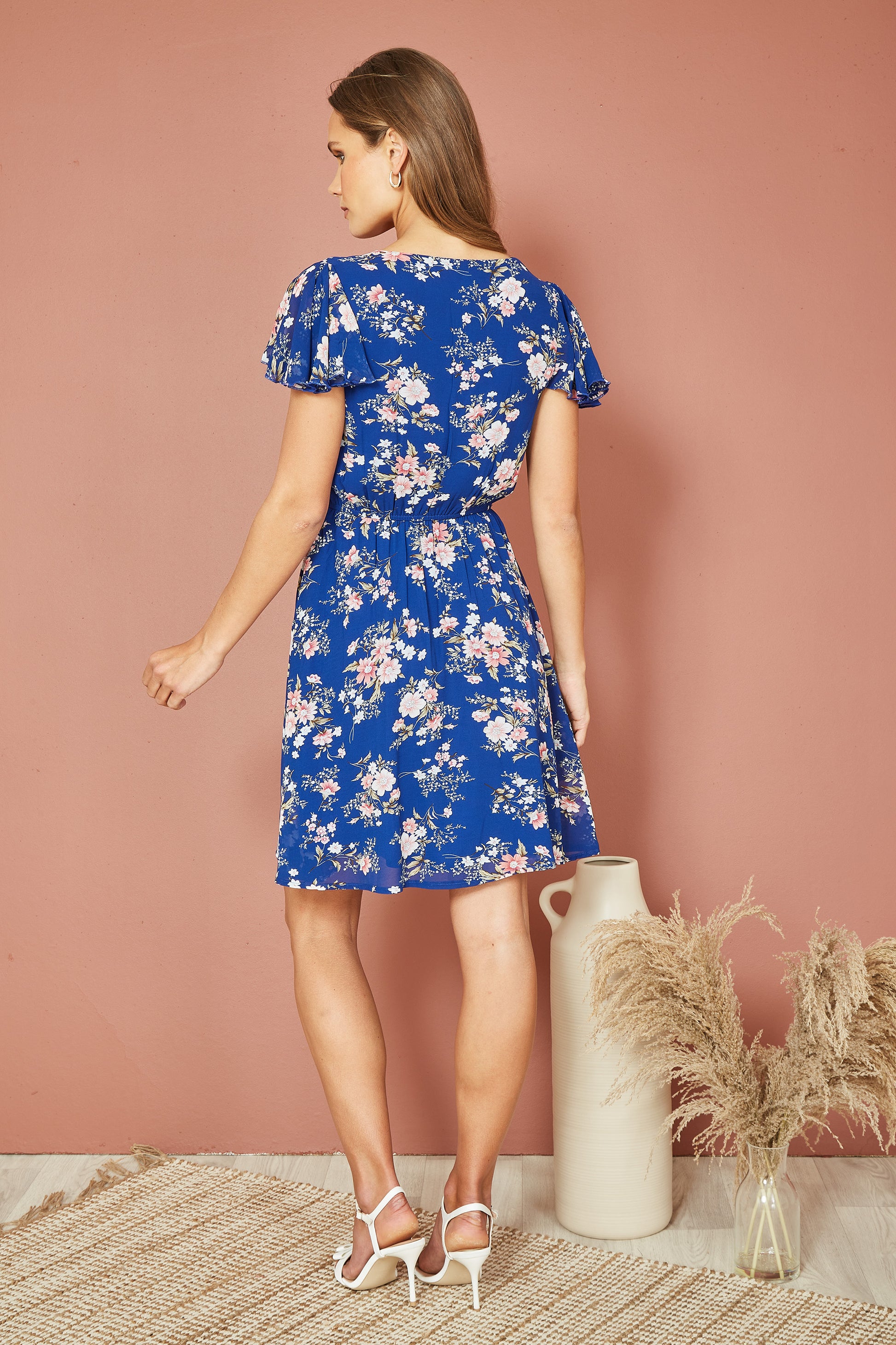 Yumi Navy Floral Print Skater Dress DRES Day Yumi