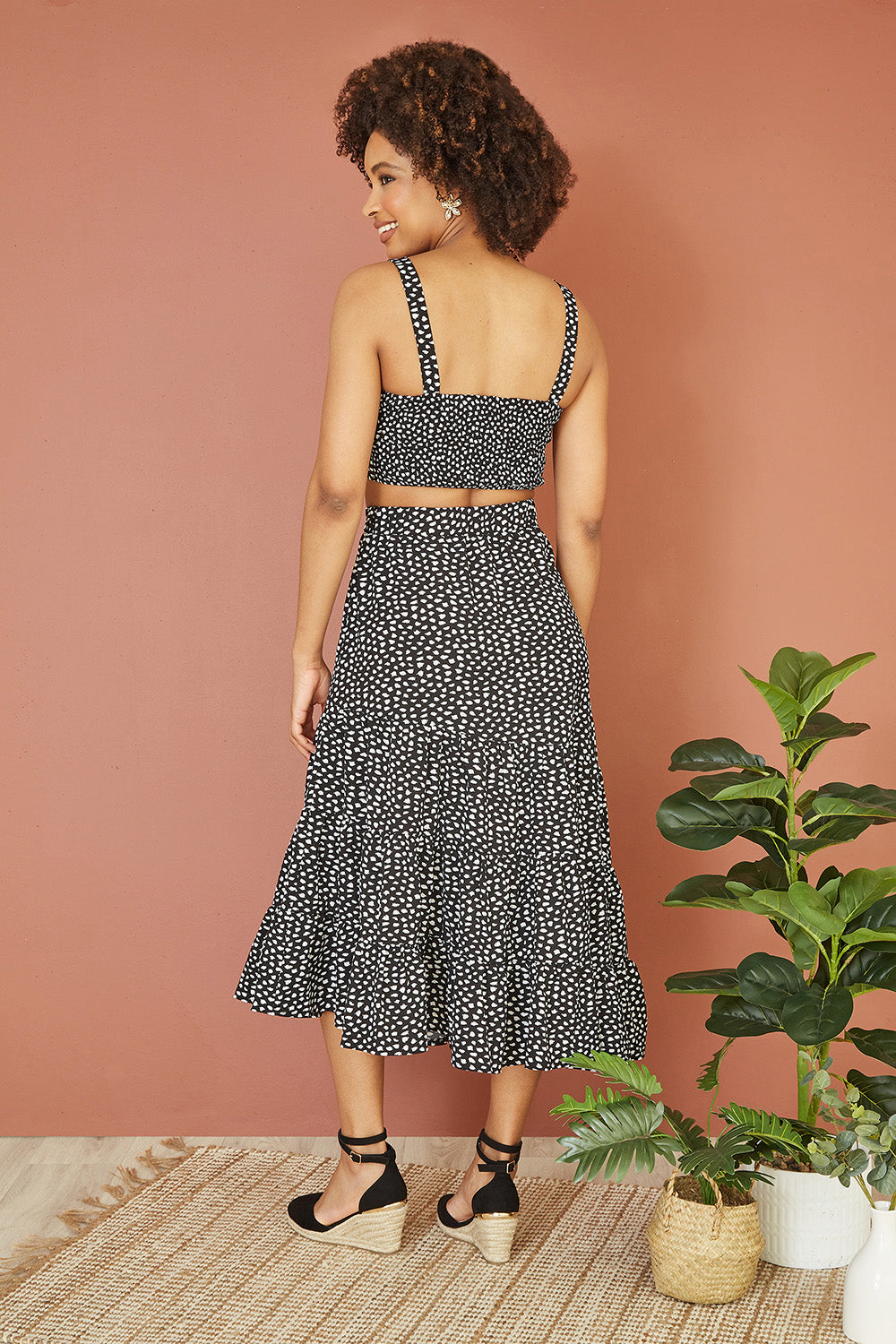 Mela Black Dalmatian Print Midi Skirt Mela