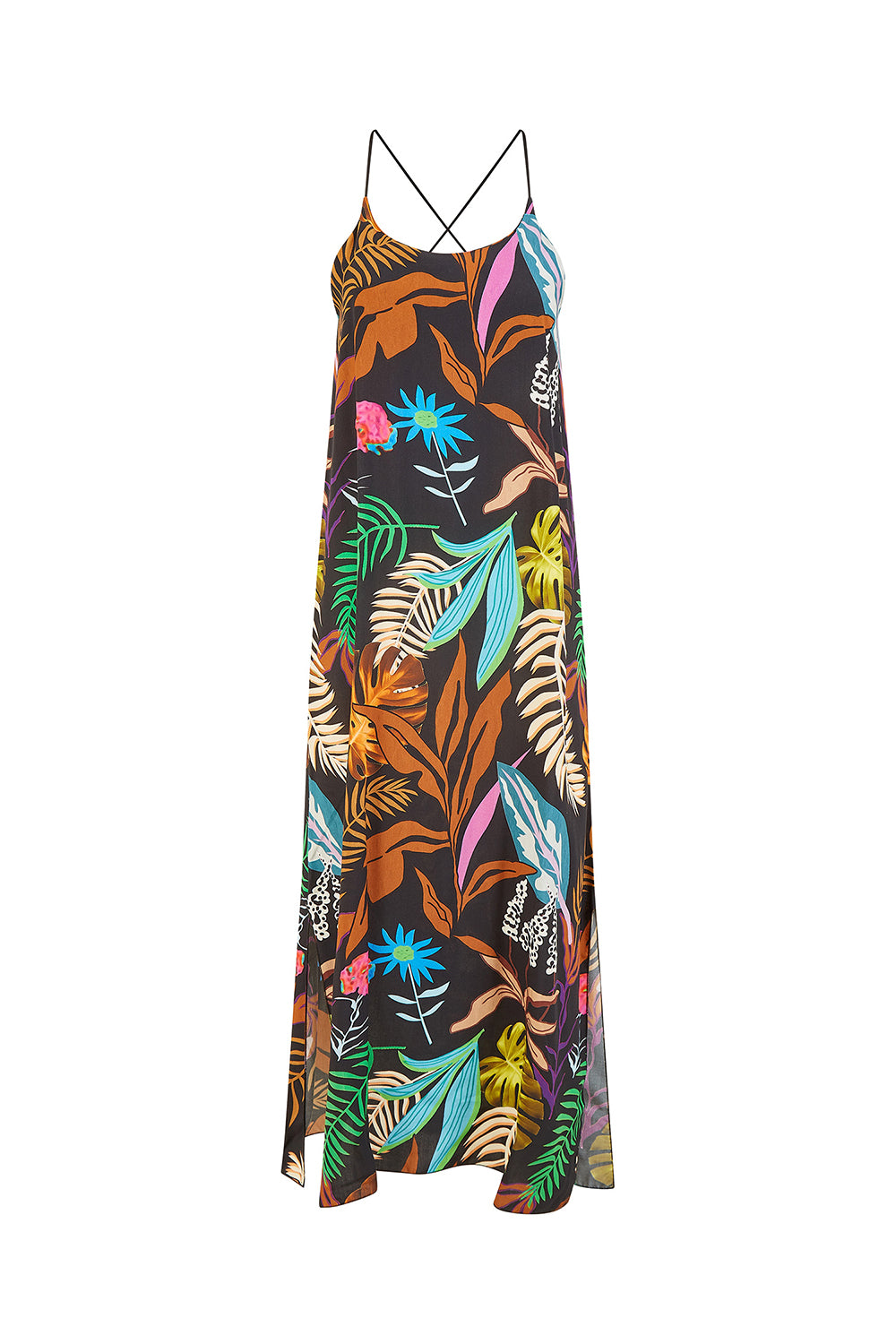 Mela Black Tropical Print Maxi Dress With Side Split Hem Mela