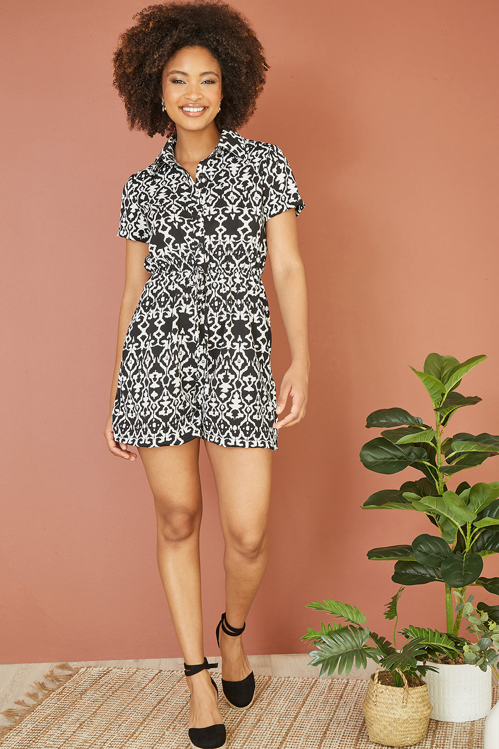 Mela Black Abstract Print Playsuit Mela