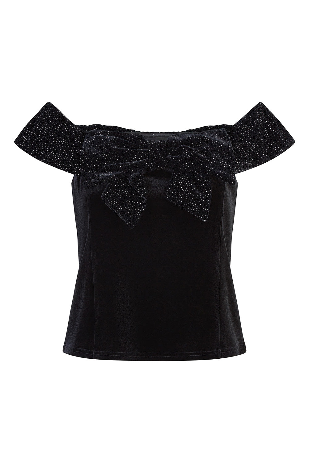 Mela Black Sparkle Black Velvet Bow Bardot Top Mela