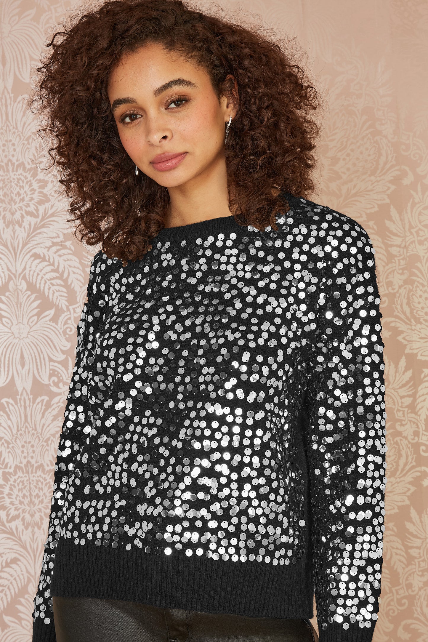 Mela Black All Over Sequin Relaxed Fit Jumper Mela