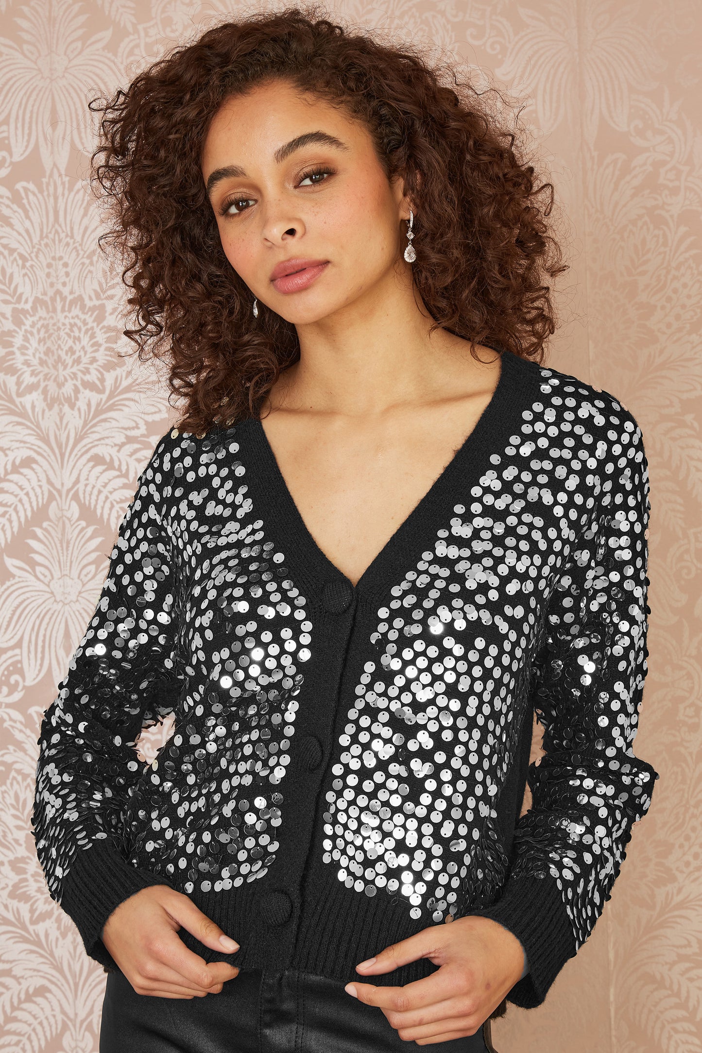 Mela Black Sequin Knitted Cardigan Mela