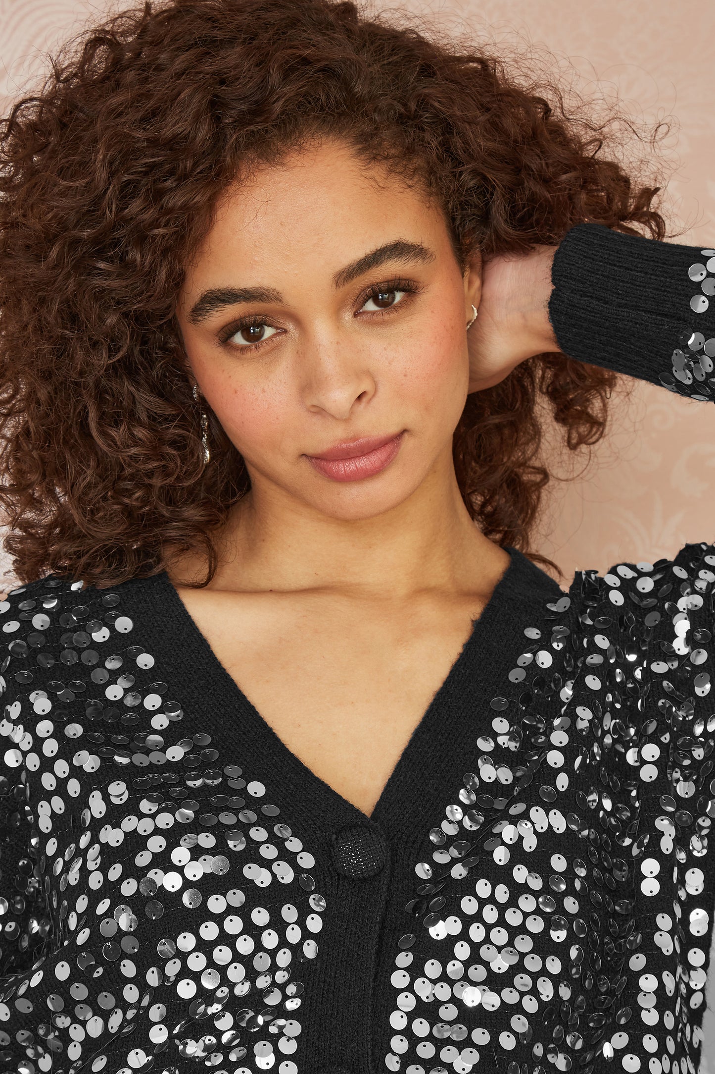 Mela Black Sequin Knitted Cardigan Mela