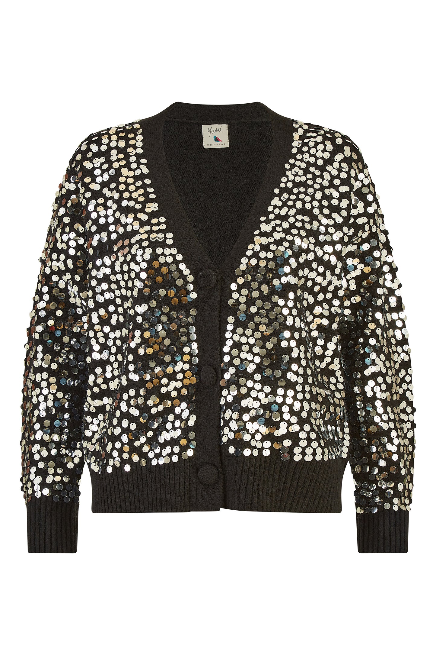 Mela Black Sequin Knitted Cardigan Mela