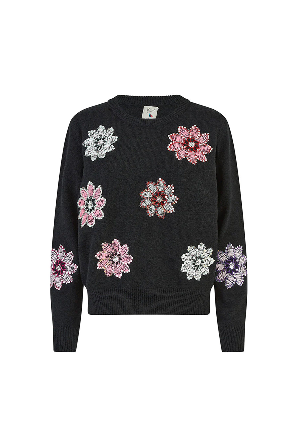 Mela Black Sequin Flower Jumper Mela