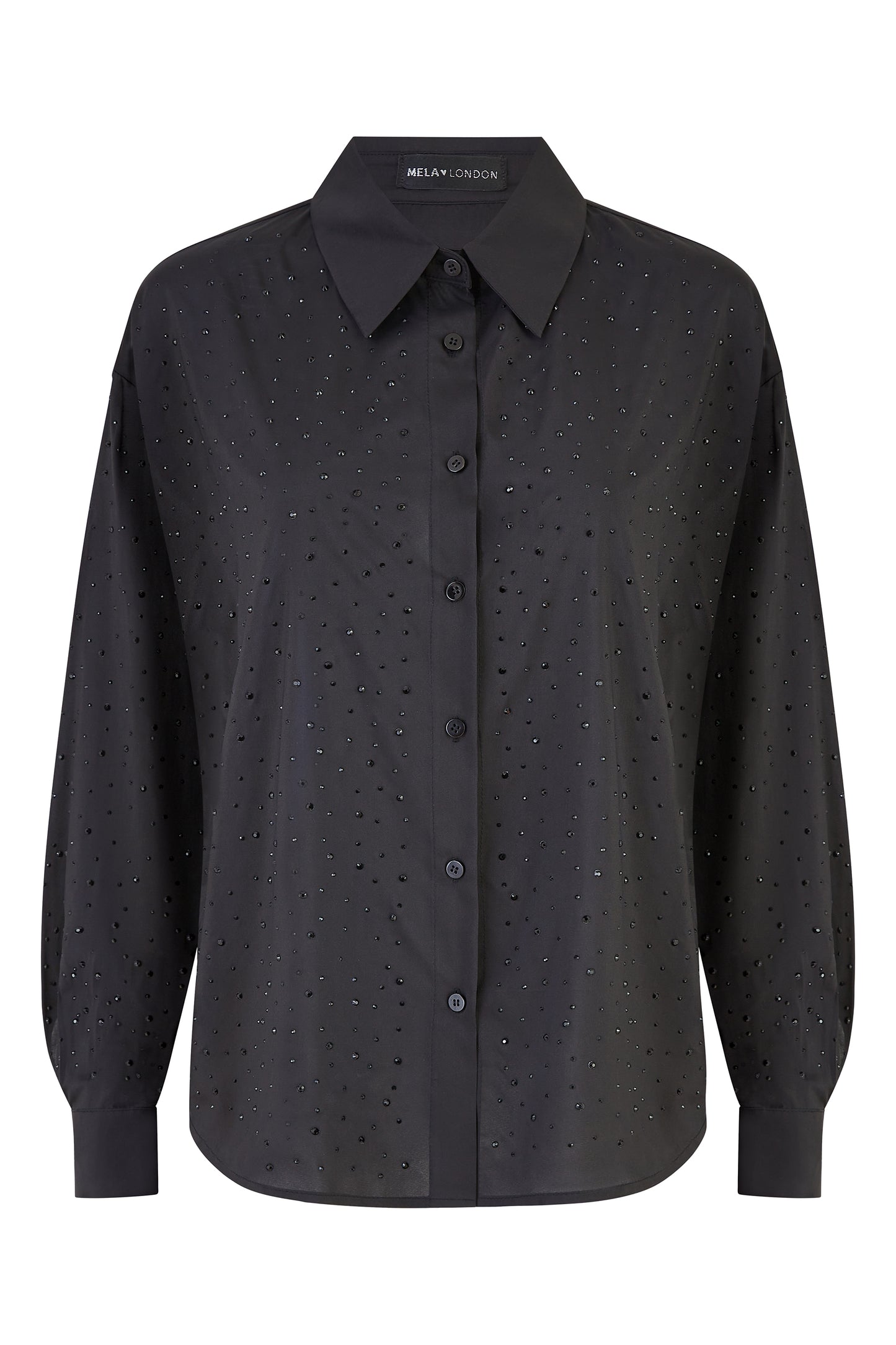 Mela Black All Over Gem Long Sleeve Shirt Mela