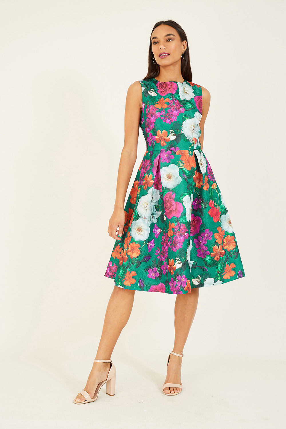 Yumi Green Floral Jacquard Skater Dress Yumi