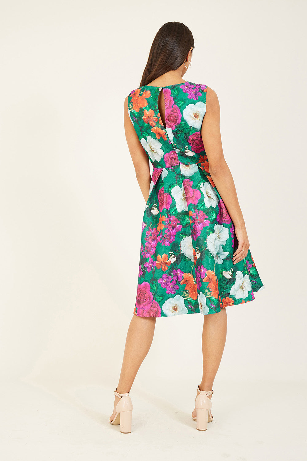 Yumi Green Floral Jacquard Skater Dress Yumi