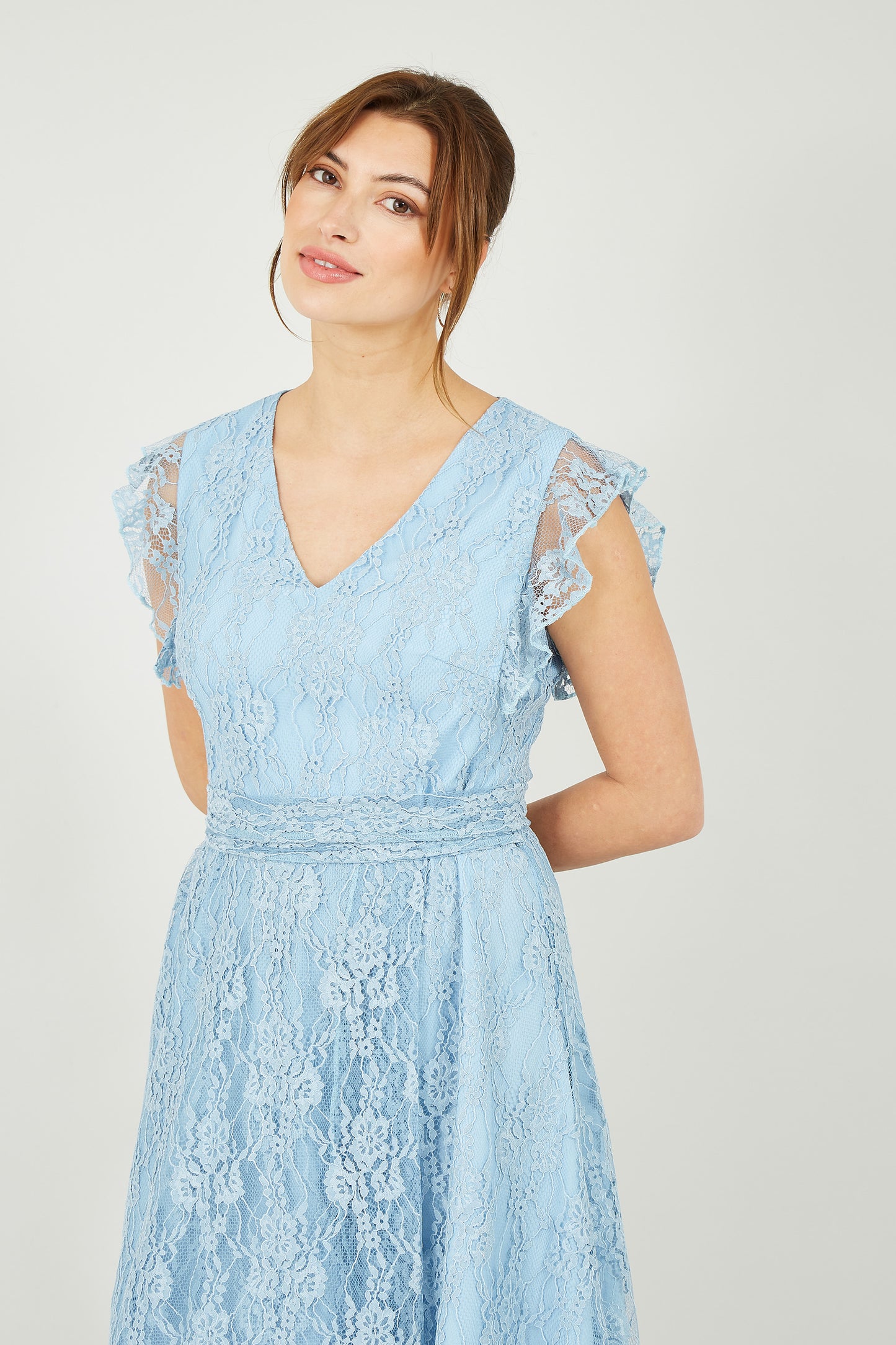 Yumi Blue Frill Cross Over Skirt Lace Dress Yumi