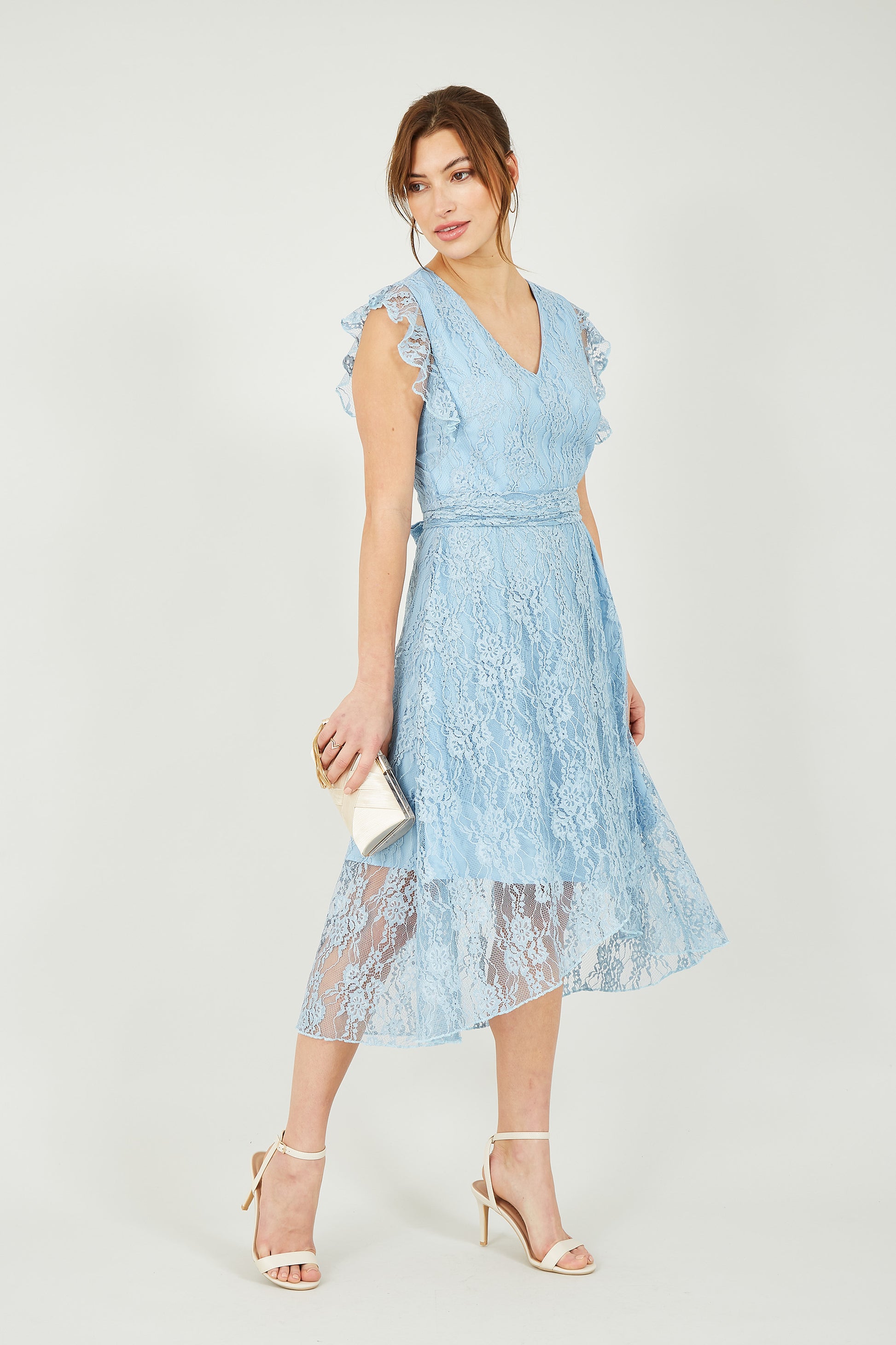 Yumi Blue Frill Cross Over Skirt Lace Dress Yumi