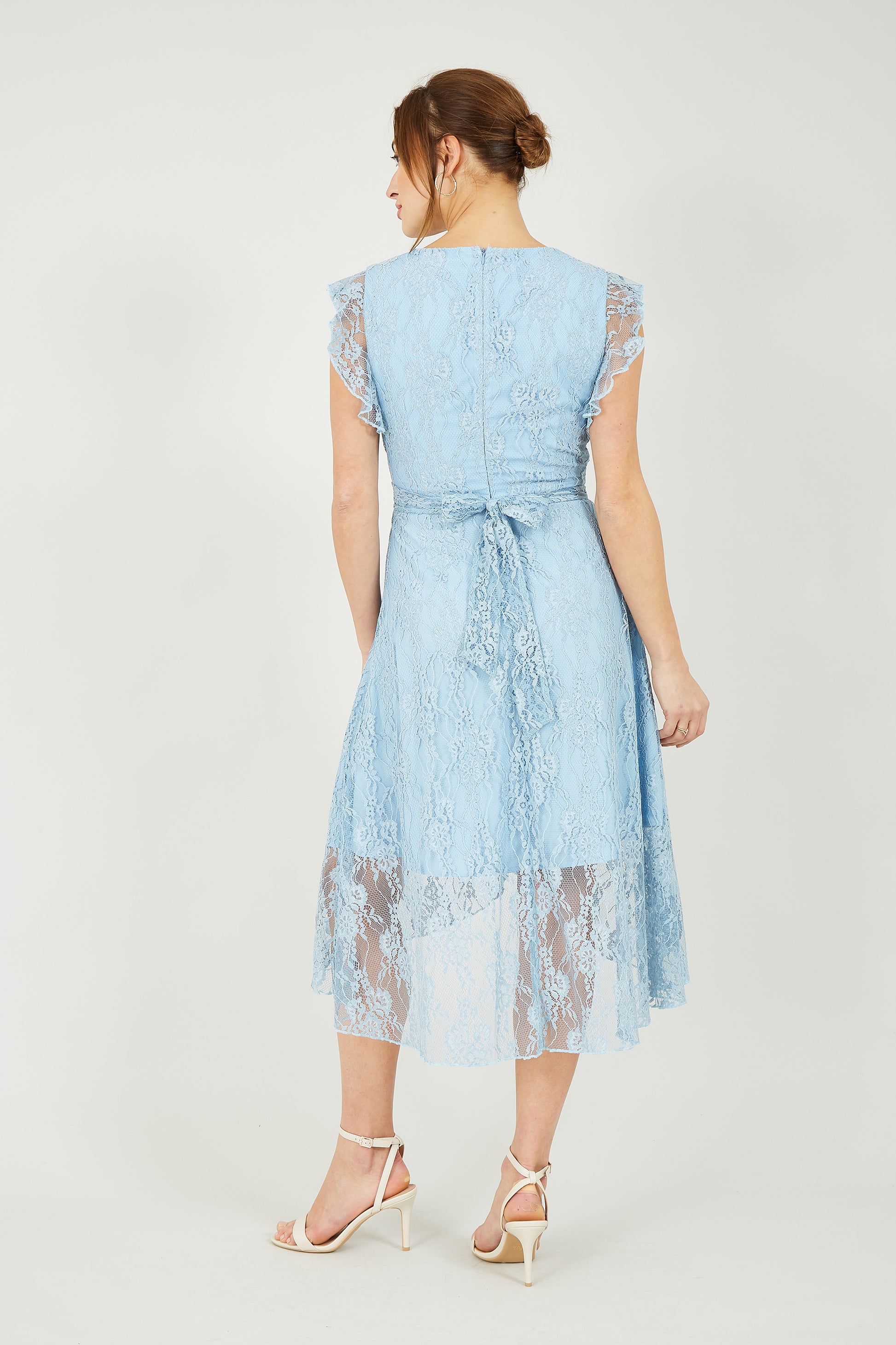 Yumi Blue Frill Cross Over Skirt Lace Dress Yumi