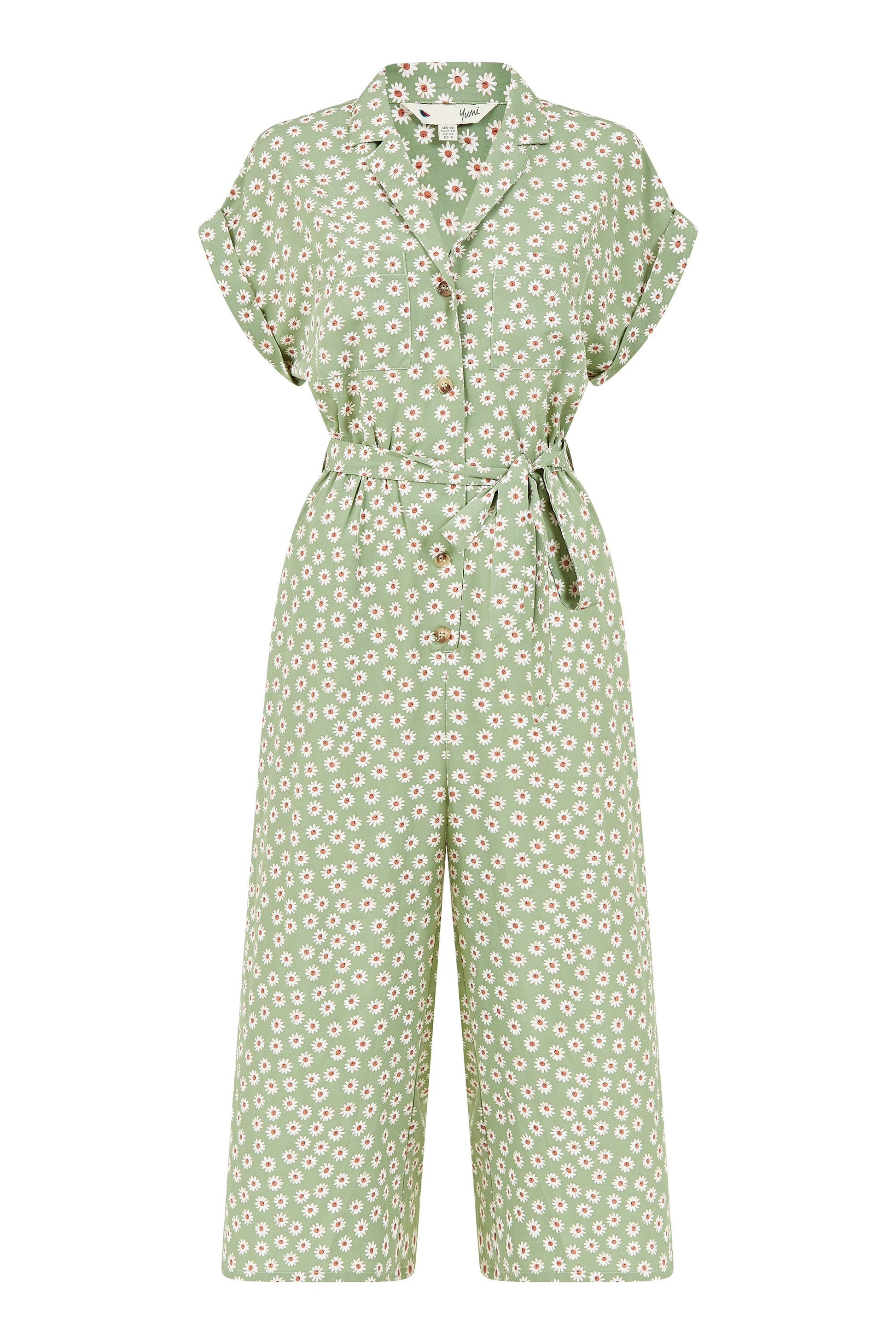 Yumi Green Daisy Print Jumpsuit Yumi