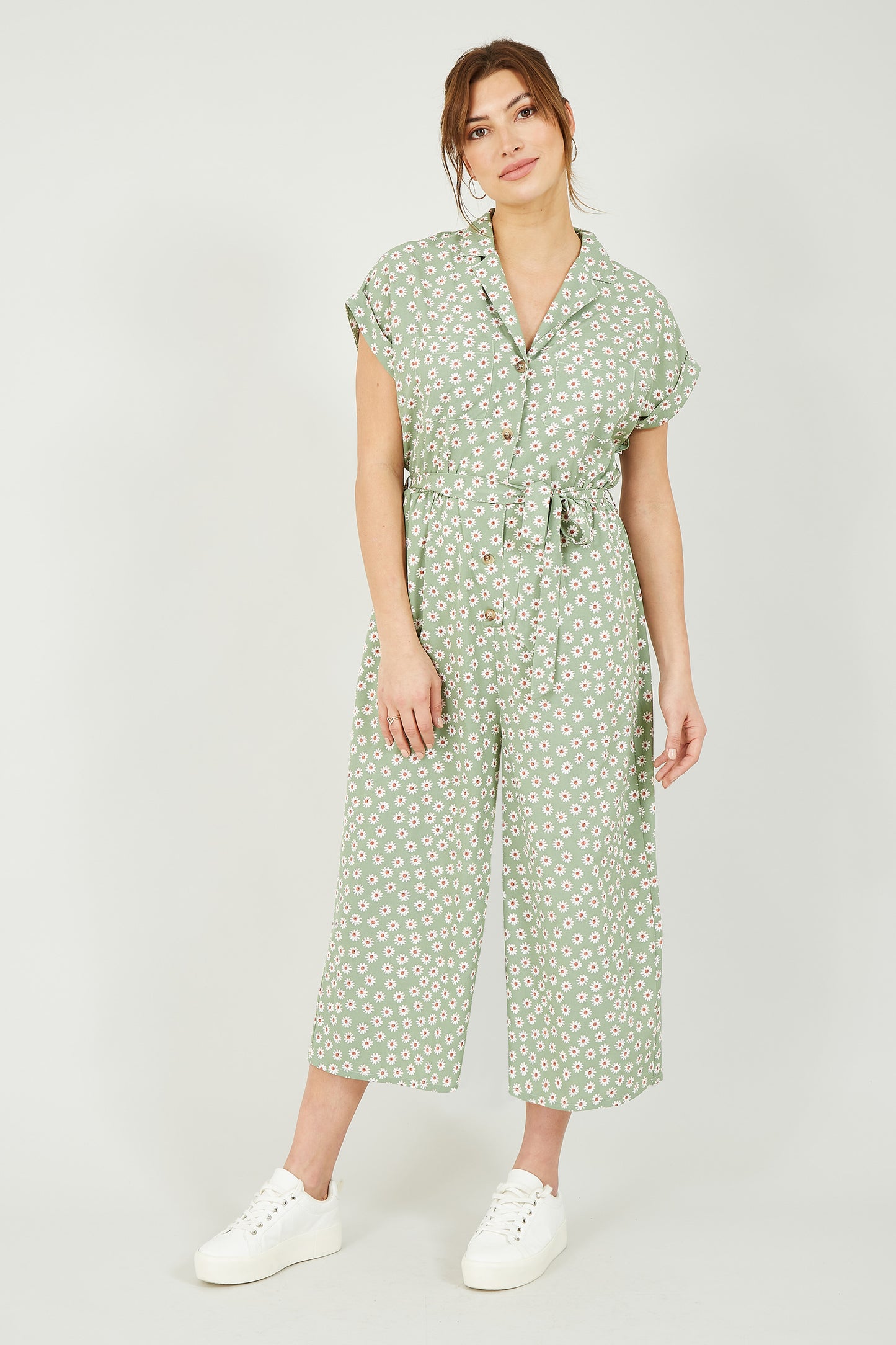 Yumi Green Daisy Print Jumpsuit Yumi