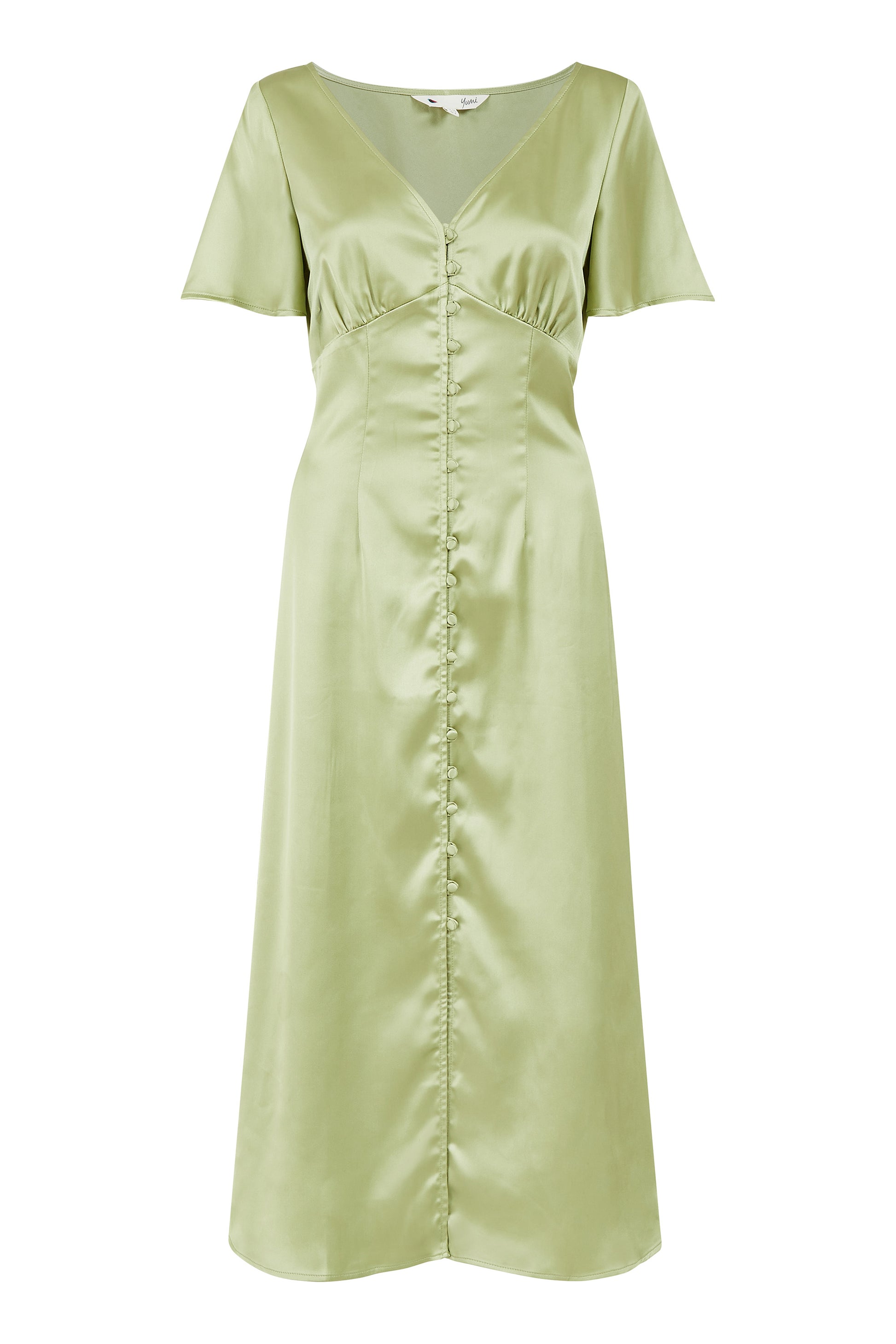 Yumi Green Satin Button Down Dress Yumi