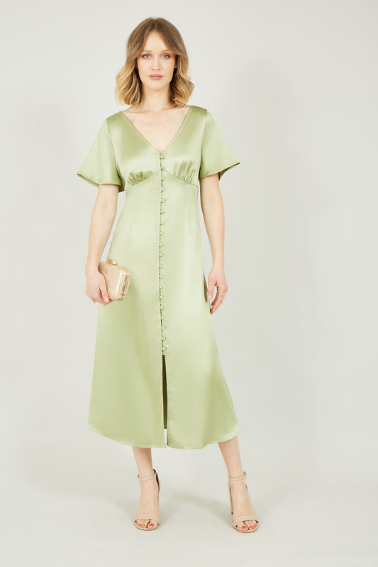 Yumi Green Satin Button Down Dress Yumi