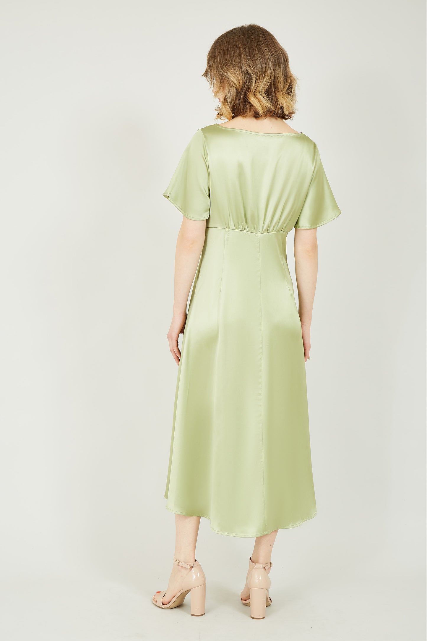 Yumi Green Satin Button Down Dress Yumi